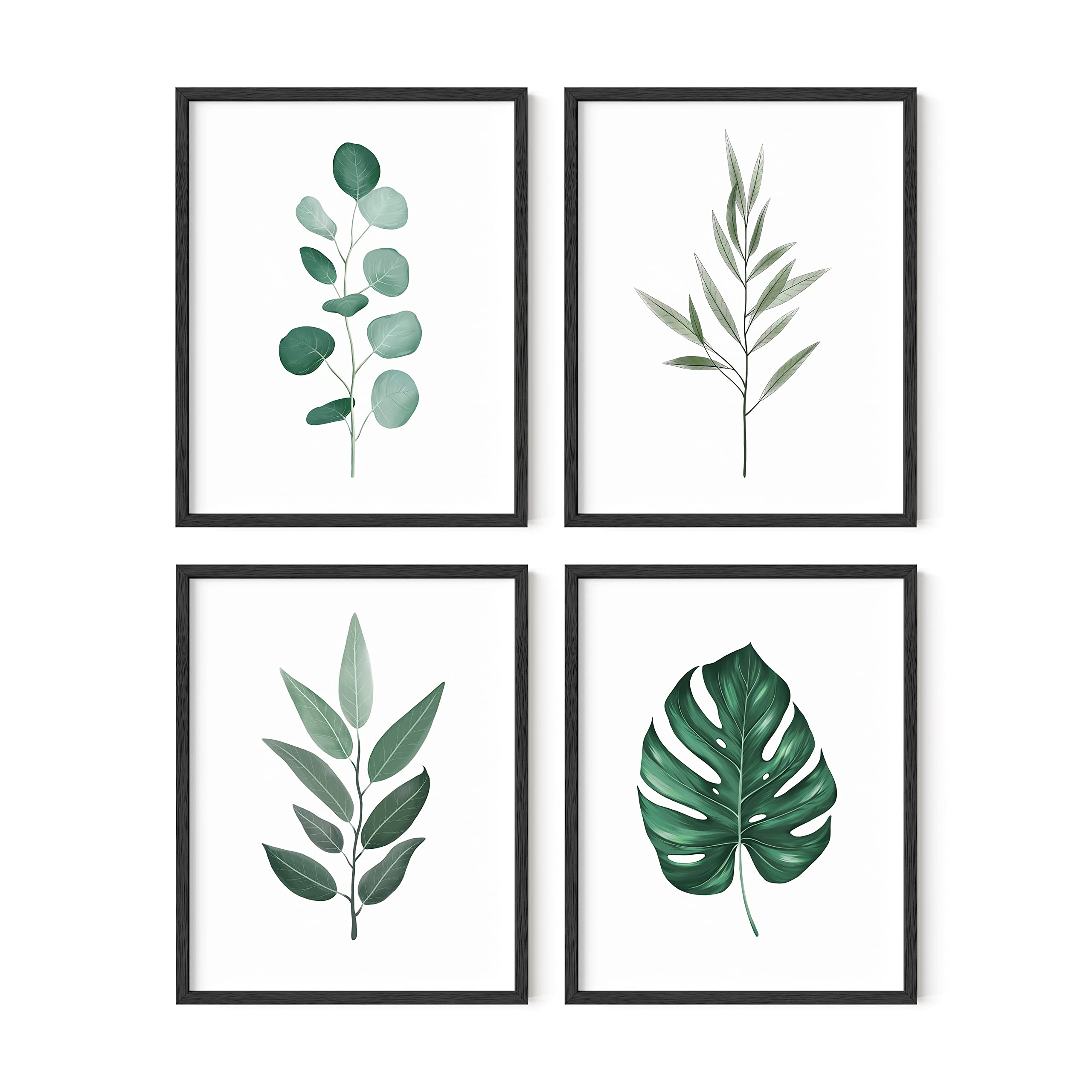 Haus and Hues Botanical Wall Art Prints - 11x14 Inch Green Leaf Paintings, Plant Pictures Collection, Unframed Nature Decor for Living Room, Bedroom & Office