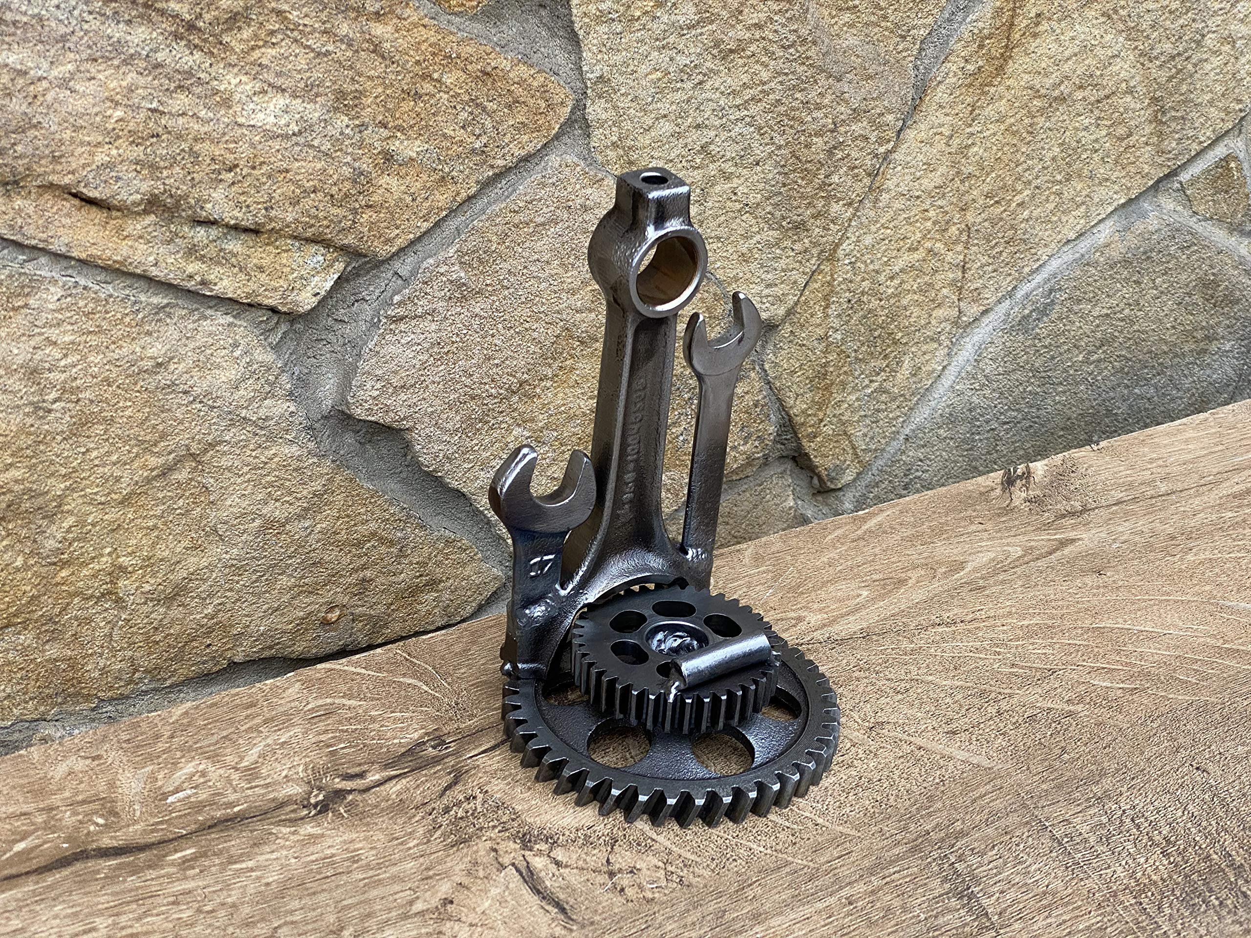 Industrial Decor Metal Phone Stand & Business Card Holder - Durable Steel Smartphone Stand for Office Desk, Home Decor, and Unique Iron Gifts for Coworkers