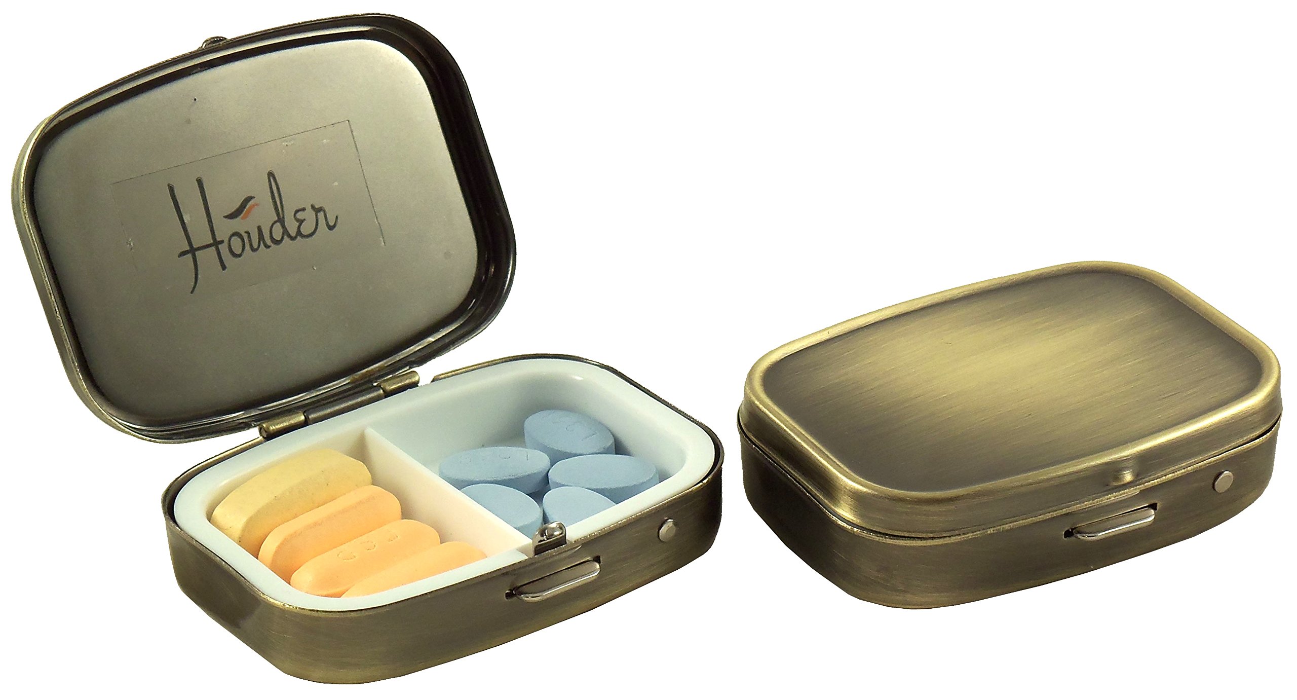 Elegant Brass Pill Box with Gift Box - Stylish Decorative Pill Case for Travel & Daily Use - Perfect for Organizing Vitamins, Medications & Supplements - Rectangle Design