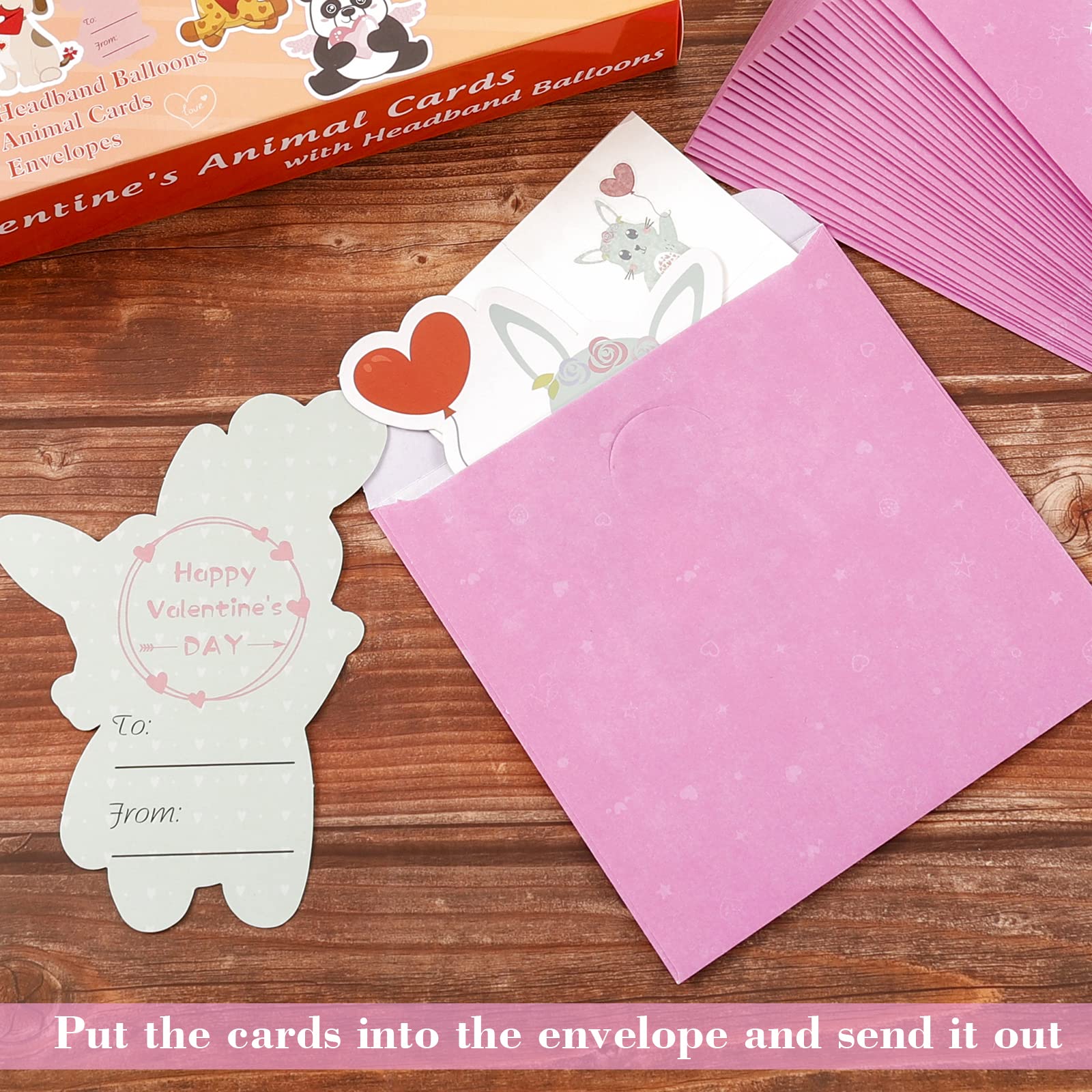 Valentine's Day Cards for Kids - 28 Animal Greeting Cards with Inflatable Headbands, Gift Envelopes & Tattoos | Classroom Exchange Cards for Boys & Girls | Perfect for School Valentine's Parties & Gift Exchanges