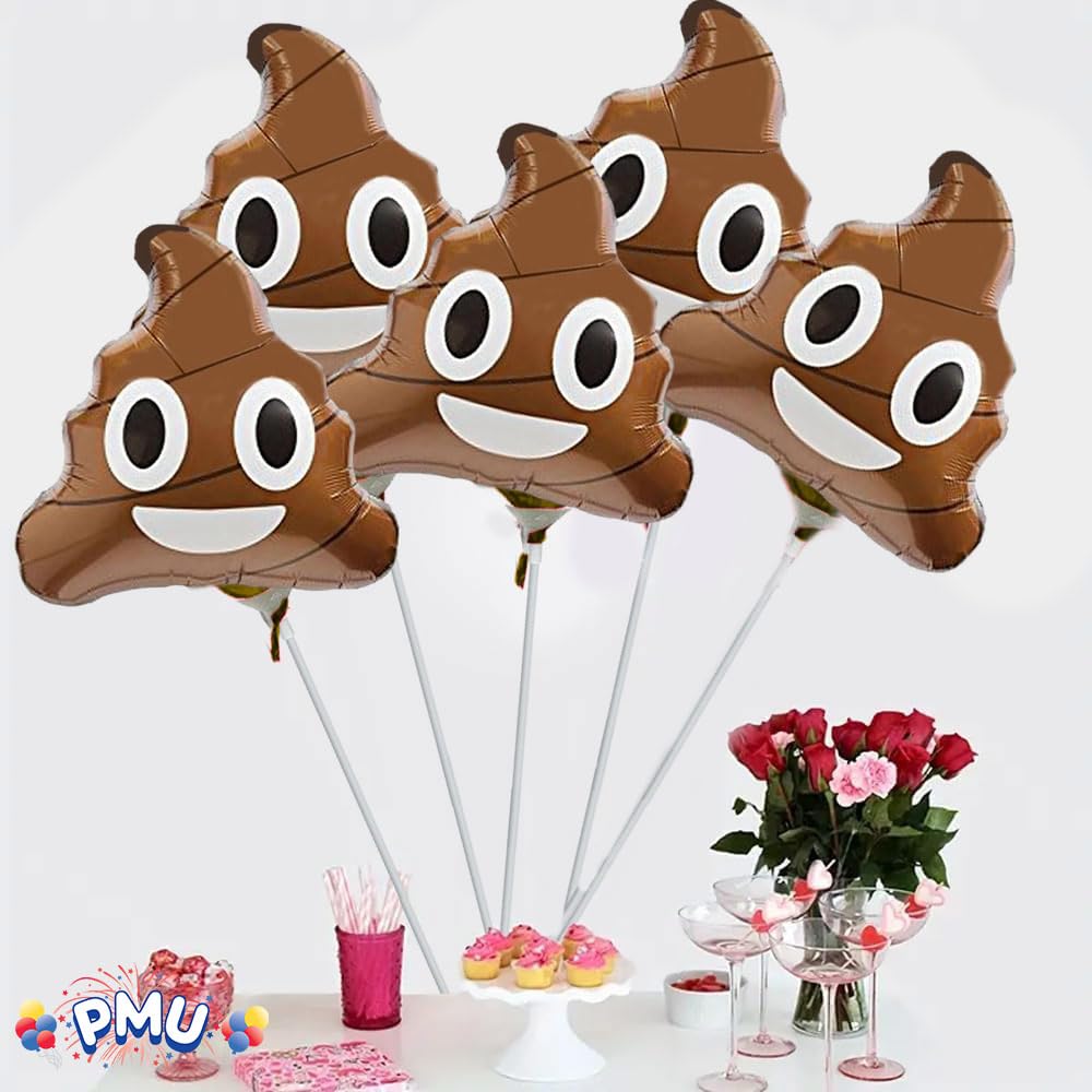 9 Inch Pre-Inflated PMU Emoji Balloon with Stick - Poop Emoji Design (1 Pack) - Perfect for Birthday Parties, Baby Showers & Funny Gifts
