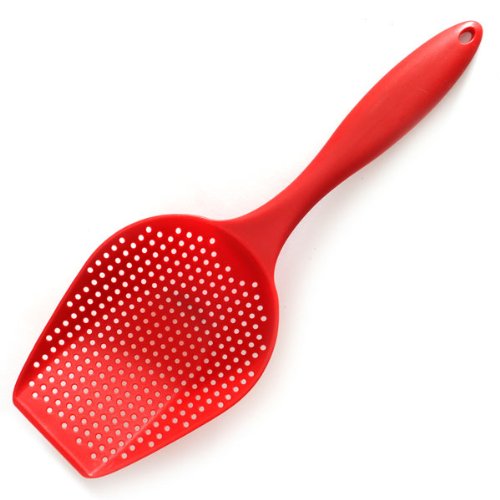 Premium Large Red Scoop Colander - Durable Kitchen Strainer for Pasta, Salad & Vegetables - Perfect for Cooking, Draining & Serving