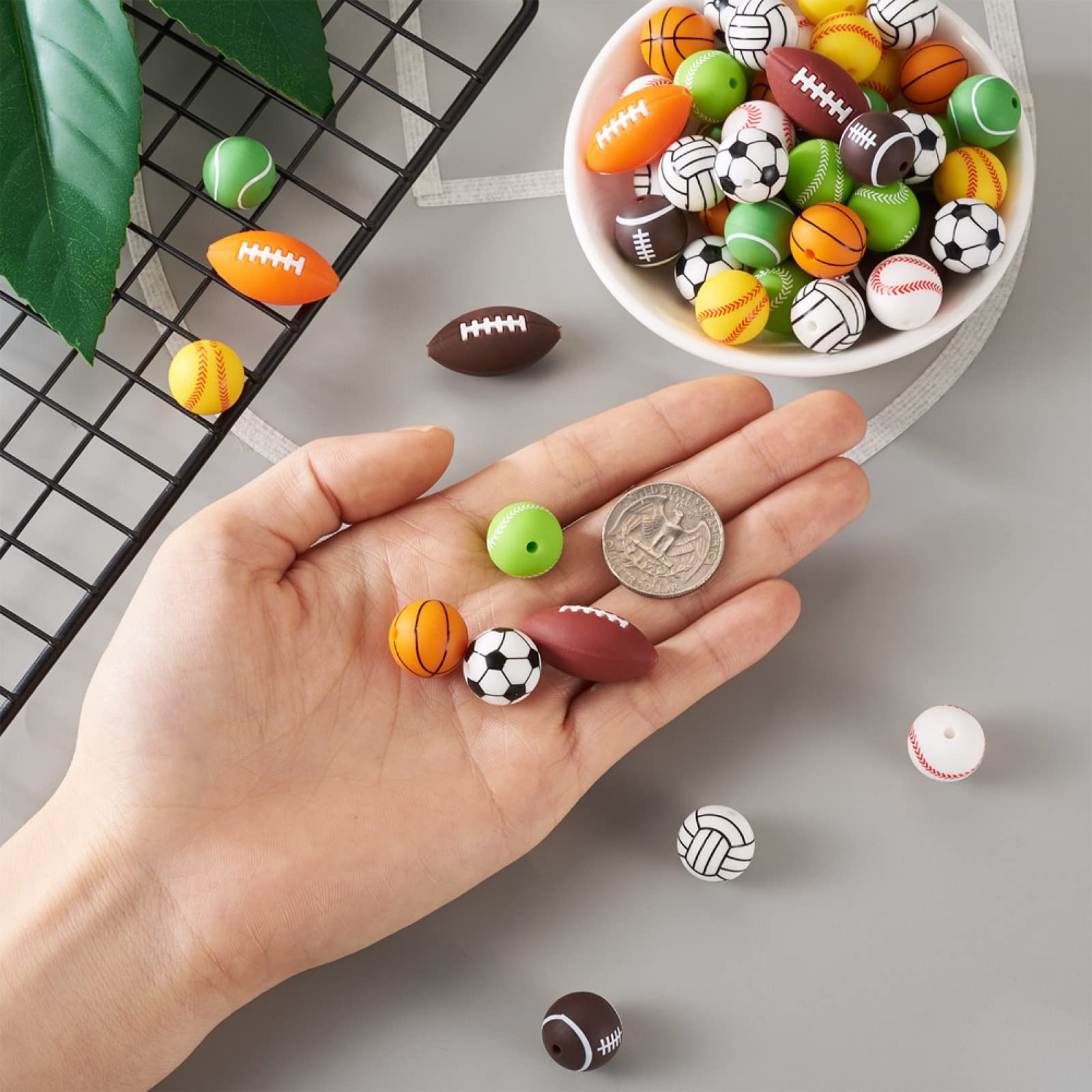 54Pcs Sports Silicone Beads Bulk for Soccer Basketball Volleyball Baseball Rugby - DIY Keychain Bracelet Jewelry Making Supplies - Perfect for Team Sports Fans, Party Favors & Craft Projects