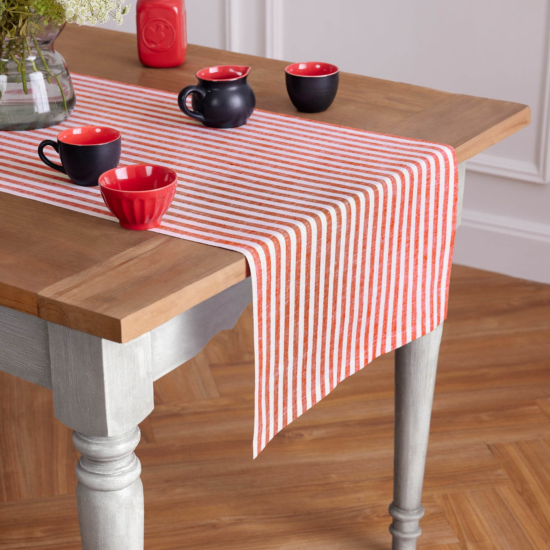 Amalfi Stripe Table Runner - 16 Inch & 18 Inch Wide Cotton Decorative Dining Table Cover for Kitchen, Wedding, Party Decor