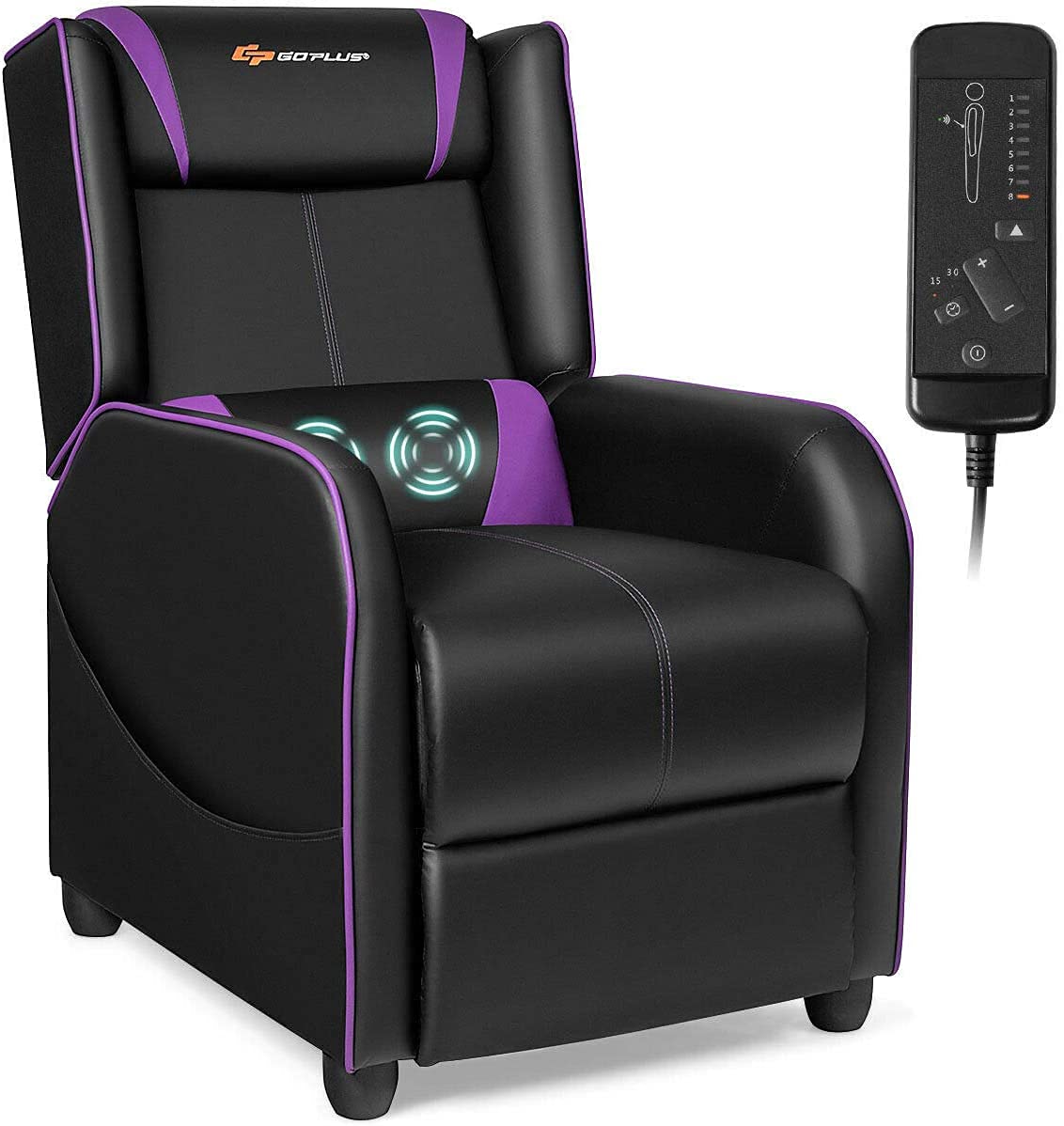Premium Massage Gaming Recliner Chair with Lumbar Support - Adjustable PU Leather Recliner Sofa with Footrest & Remote Control - Ergonomic Office & Video Game Chair for Relaxation & Entertainment (Purple) - Perfect for Home Theater, Gaming Setup & Living Room Lounging