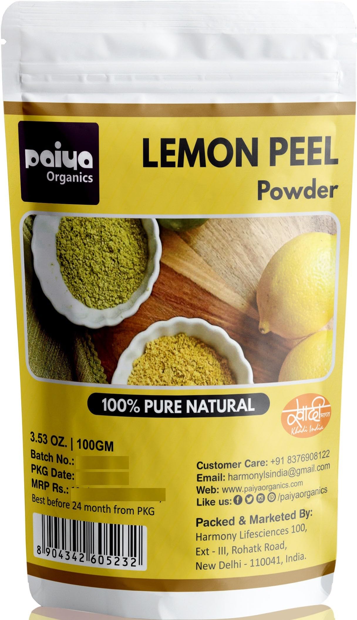 Organic Lemon Peel Powder for Face & Acne - 100g | Natural Skin Brightening & Exfoliating | DIY Face Masks & Skincare Treatments