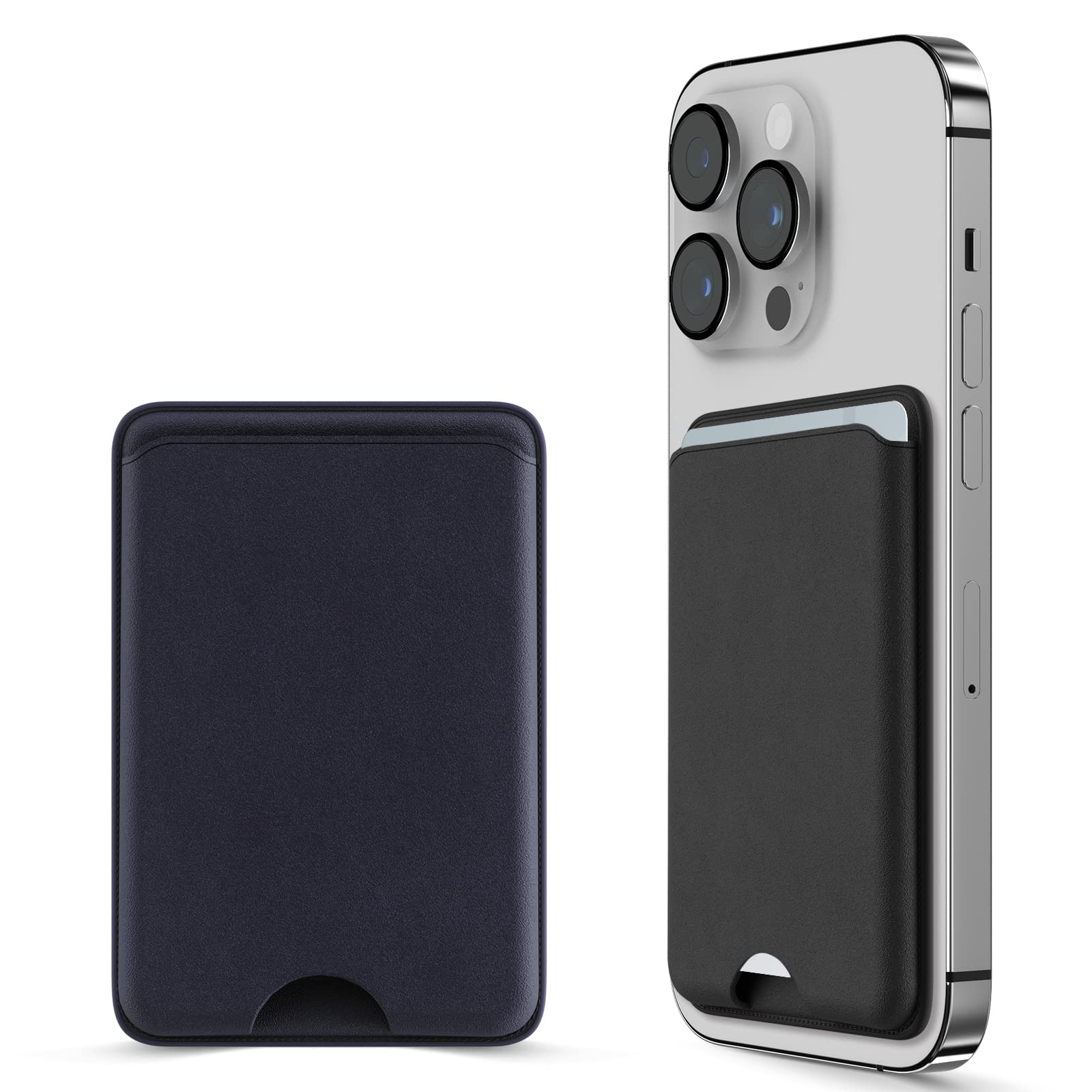 2-Pack Magnetic Leather Magsafe Wallet for iPhone 13/12 Series - Slim RFID Blocking Card Holder with Strong Magnet (Black & Blue) | Perfect for Everyday Use, Travel & Contactless Payments