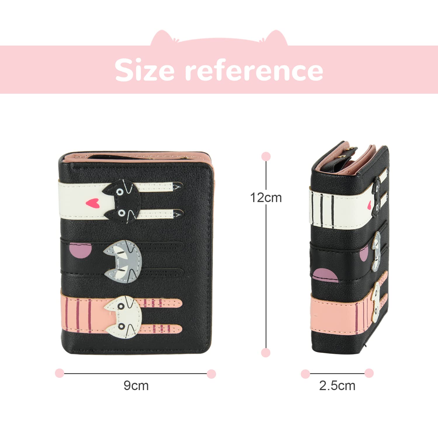 EVEOUT Women's Wallet PU Leather Bifold Purse with Coin Pocket & Card Slots - Stylish Compact Wallet for Everyday Use, Travel, and Gift Giving (Black)