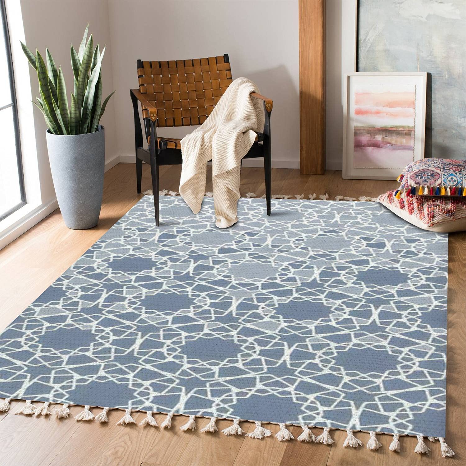 Boho Arabesque Area Rug with Repeating Border - Vintage Arabian Color Pattern for Living Room, Bedroom, Patio & Hallway | Indoor/Outdoor Minimalist Home Decor Rug (Perfect for Bohemian, Eclectic & Modern Spaces)