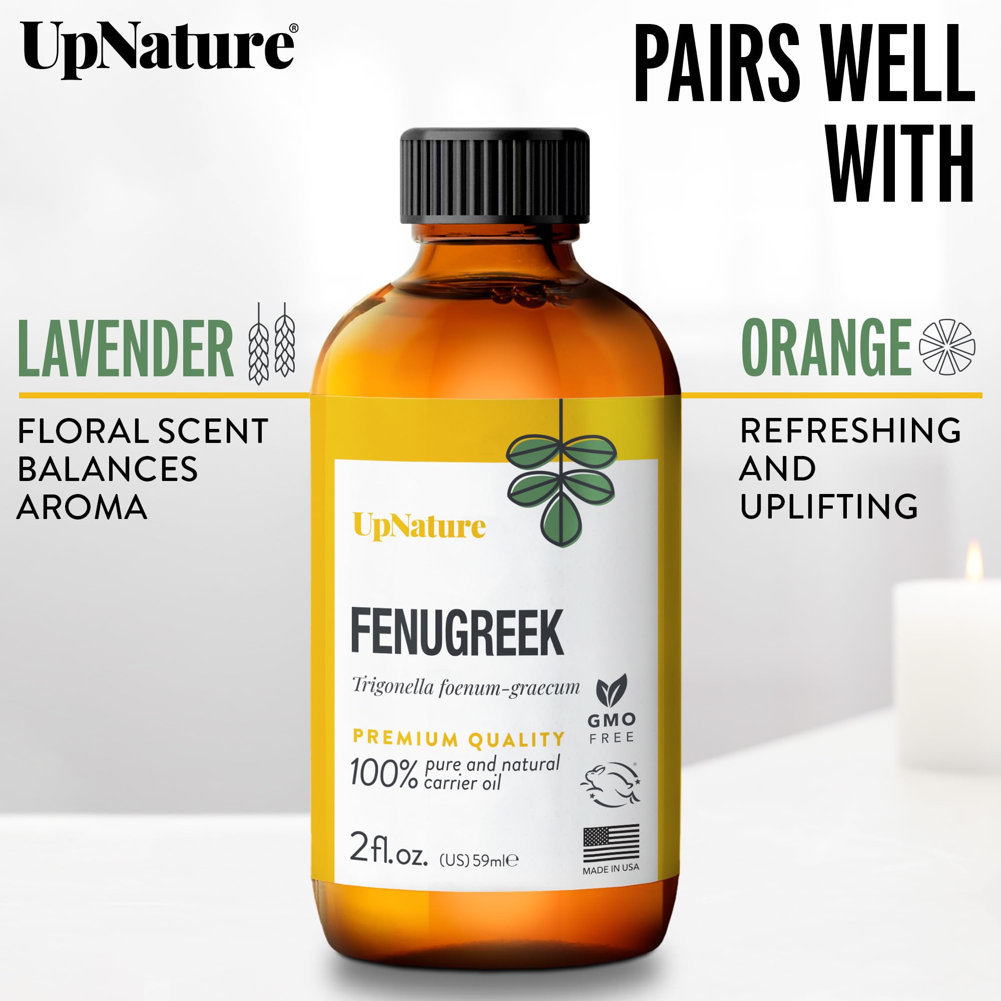 UpNature Fenugreek Oil - 100% Pure Fenugreek Seed Extract Essential Oil, 2oz - Natural Hair Growth & Skin Care Solution for Thicker Hair & Healthy Skin