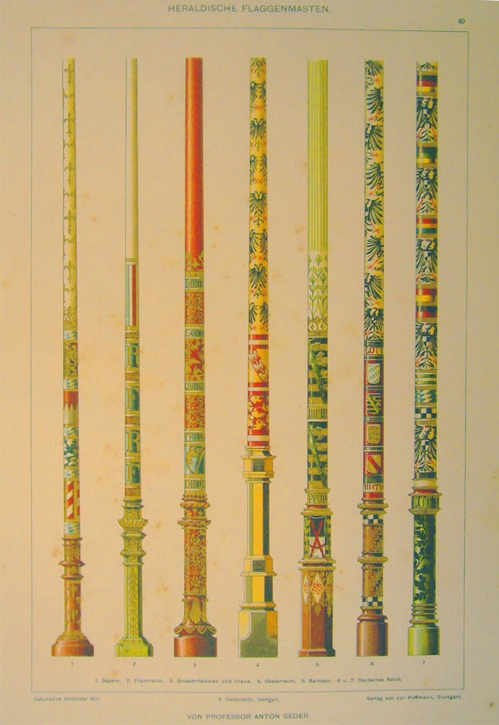 1900 Original German Art Nouveau Poster - Heraldic Flagpoles Decorator Print #40 | Vintage Home Decor, Wall Art for Living Room & Office