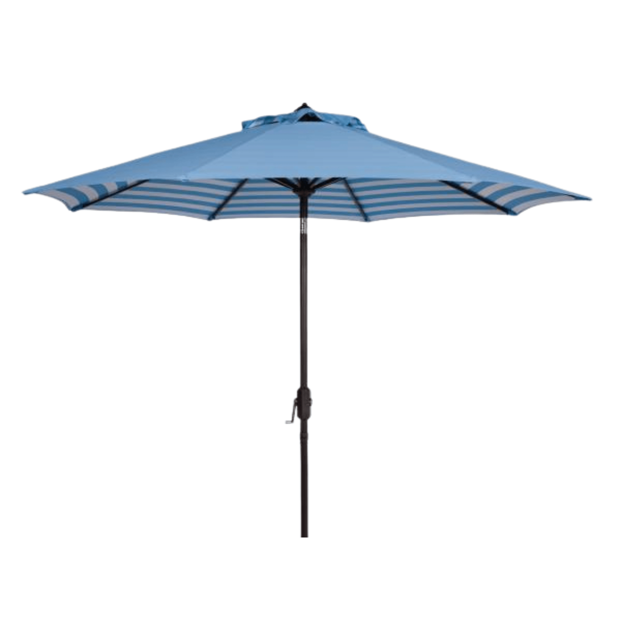 Blue and White Outdoor Crank Umbrella with Striped Interior - Patio, Garden, Poolside & Beach Sun Shade for Relaxing Outdoors