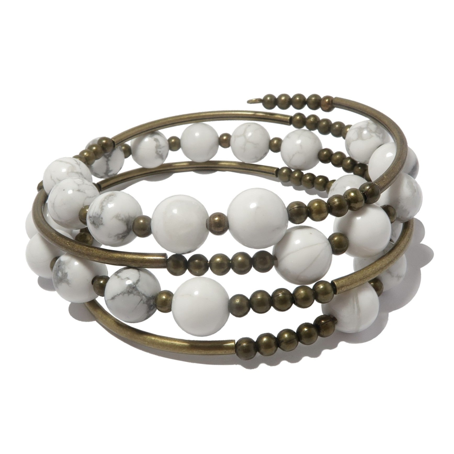 Howlite Bracelet for Women - Snow White Memory Wrap Coil Beaded Healing Stone Jewelry for Stress Relief & Positive Energy | Perfect for Meditation, Yoga & Everyday Wear