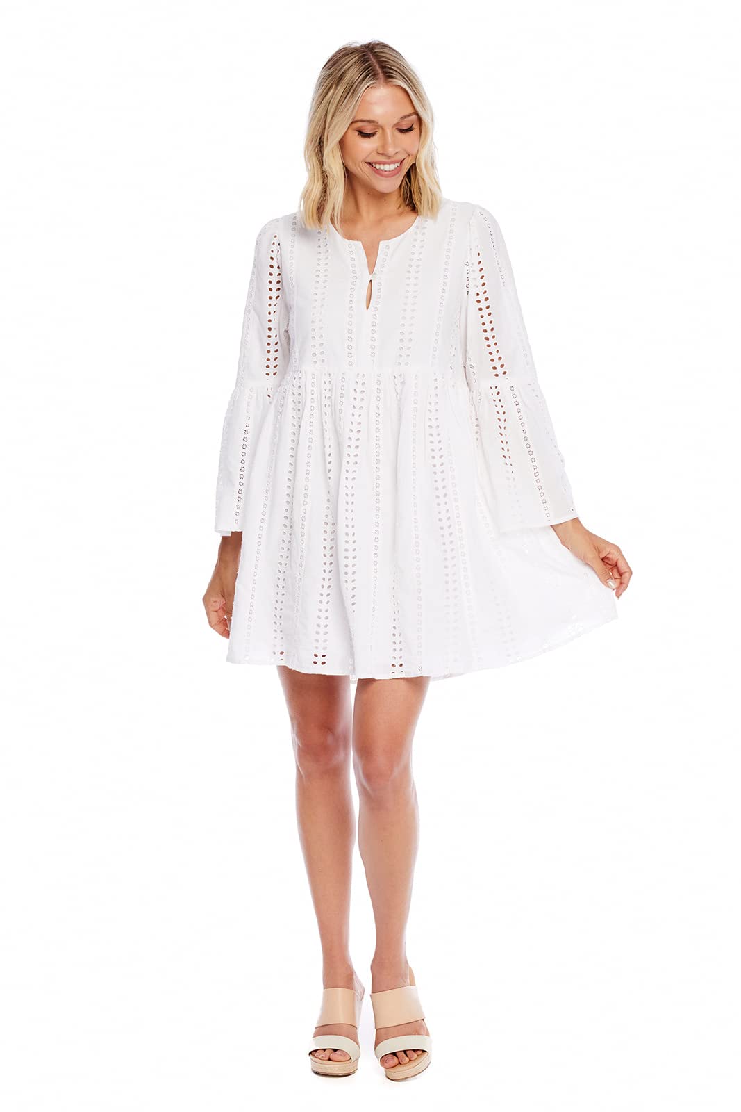 Mud Pie Women's Raylee Eyelet Dress - Floral Summer Sundress for Beach, Wedding & Casual Outings