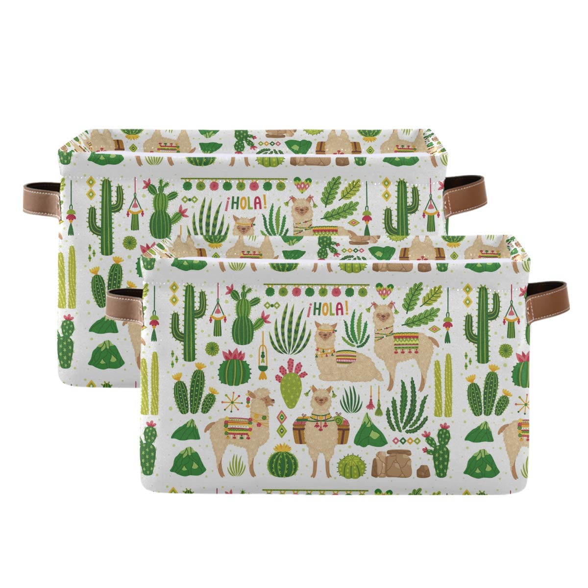 ODAWA Alpaca Cactus Printed Fabric Storage Bins - Foldable Clothes & Toy Organizer Baskets for Shelves, Decorative Storage Boxes | Perfect for Nursery, Kids Room & Home Organization
