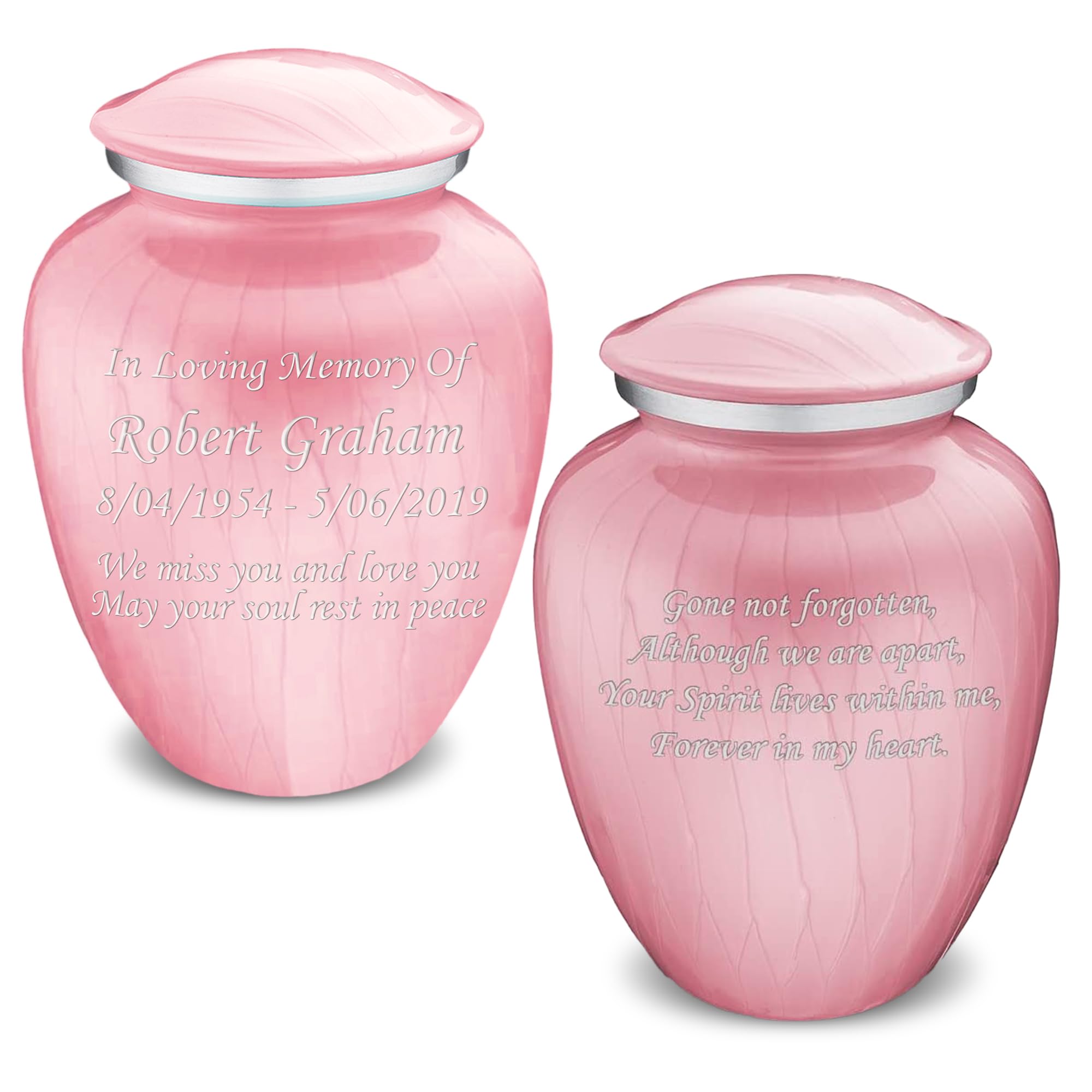 Personalized Cremation Urns for Human Ashes - Large Pearl Light Pink Funeral Urn for Adults with Double Side Engraving | Holds 200 lbs | Memorial Keepsake for Loved Ones | Perfect for Home Display or Burial Ceremony