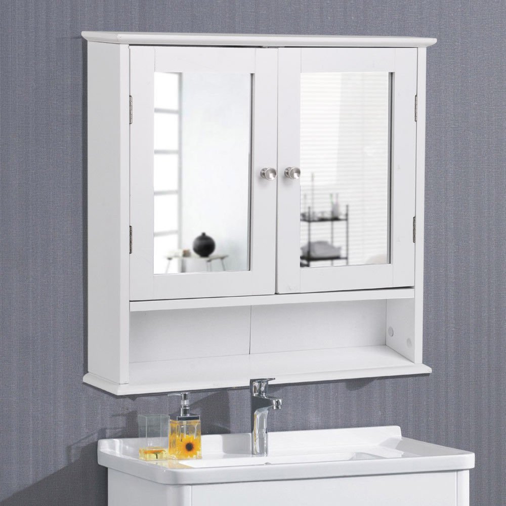 Adjustable Wooden Bathroom Wall Mirror Cabinet with Mounted Medicine Shelf - Space Saving Storage for Toiletries, Cosmetics & Essentials - Perfect for Bathroom, Vanity & Small Space Organization