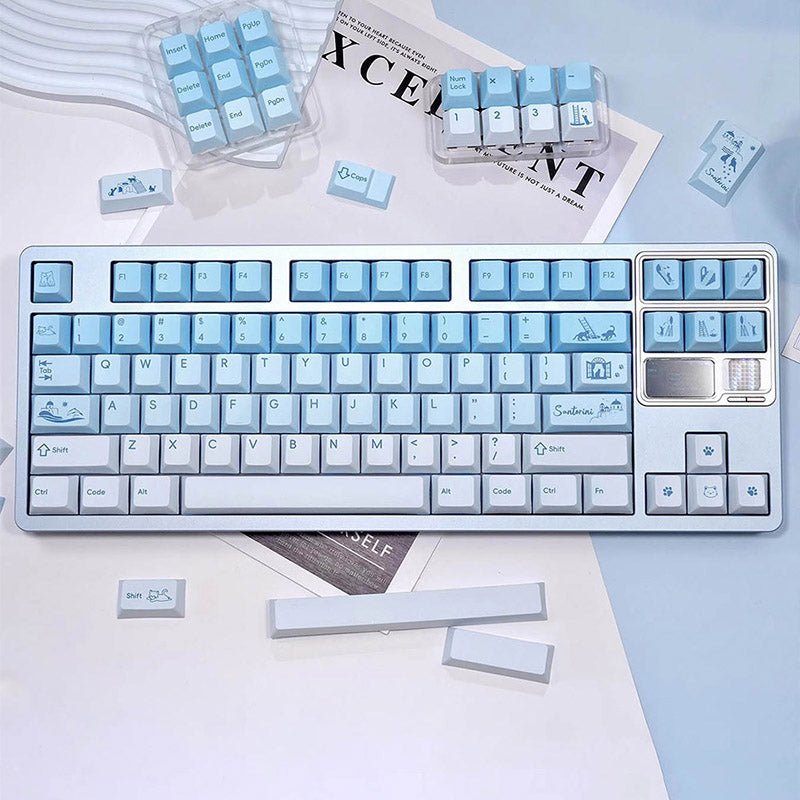 LOERENT Santorini's Cat Keycap Set - 145+26 Keys Cherry Profile for Mechanical Keyboards | Perfect for Gaming, Typing & Custom Keyboard Builds