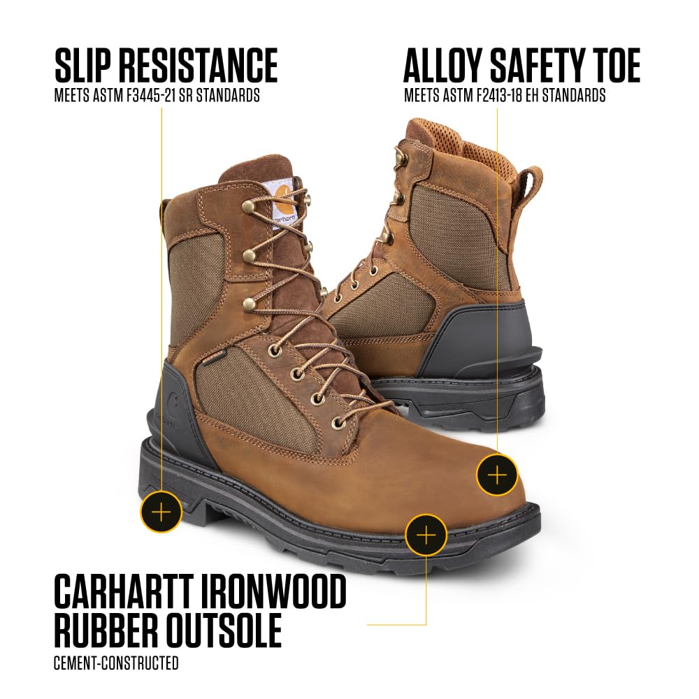 Carhartt Men's Ironwood 8 Inch Waterproof Work Boots - Steel Toe, Slip Resistant, Comfortable for Construction & Outdoor Work | Perfect for Job Sites, Hiking & Heavy Duty Use