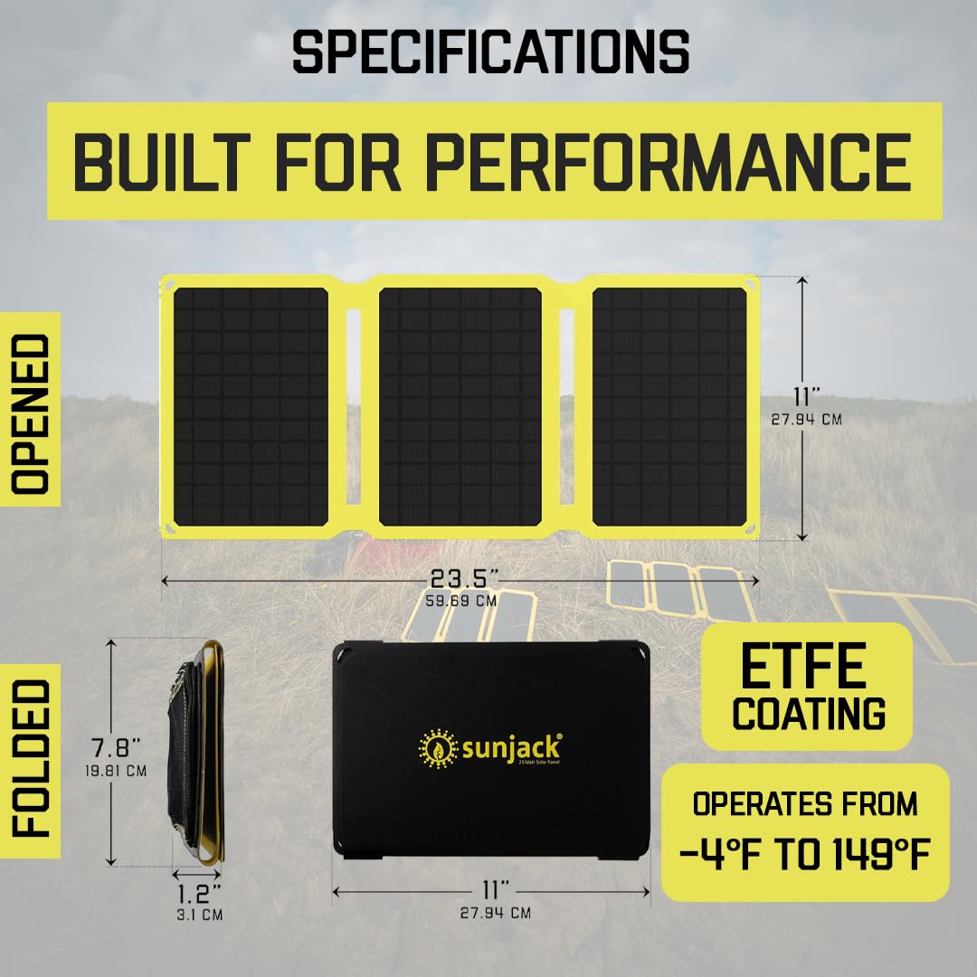 SunJack 25W Foldable IP67 Waterproof ETFE Monocrystalline Solar Panel with Dual 10000mAh Power Banks (USB-A & USB-C) - Portable Charger for Phones, Tablets - Perfect for Backpacking, Camping, Hiking & Outdoor Adventures