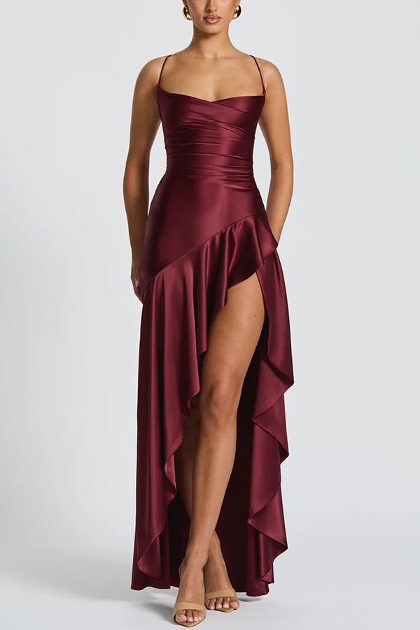Elegant Solid Color Backless Lace-Up Ruffled Maxi Dress for Women | Summer Beach Party, Evening Cocktail & Special Occasion Wear