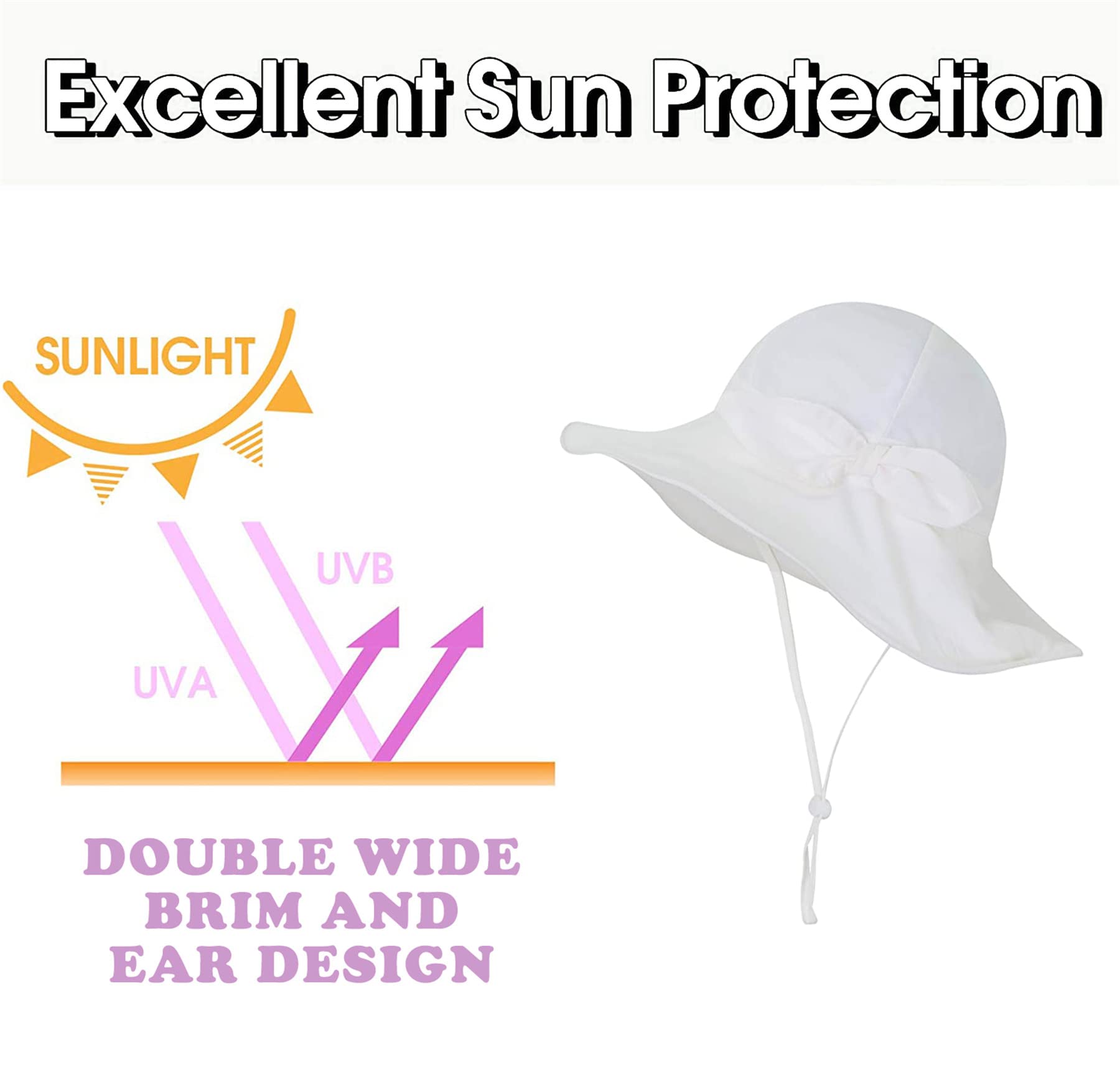 Baby Girls Sun Hat UPF 50+ Wide Brim Bucket Hat for Toddlers - UV Protection Beach Hat for Infants, Summer Outdoor Play, Park & Pool Activities
