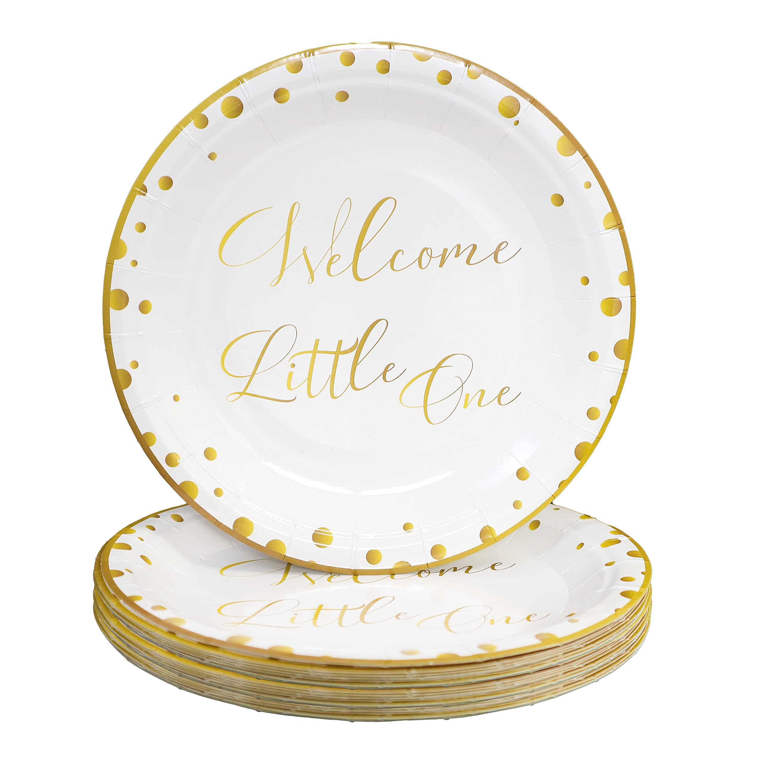 Pandecor 50-Pack 7 Inch Disposable Welcome Little One Dessert Plates - Eco-Friendly Baby Shower Party Supplies for Gender Reveal, Newborn Celebration & First Birthday