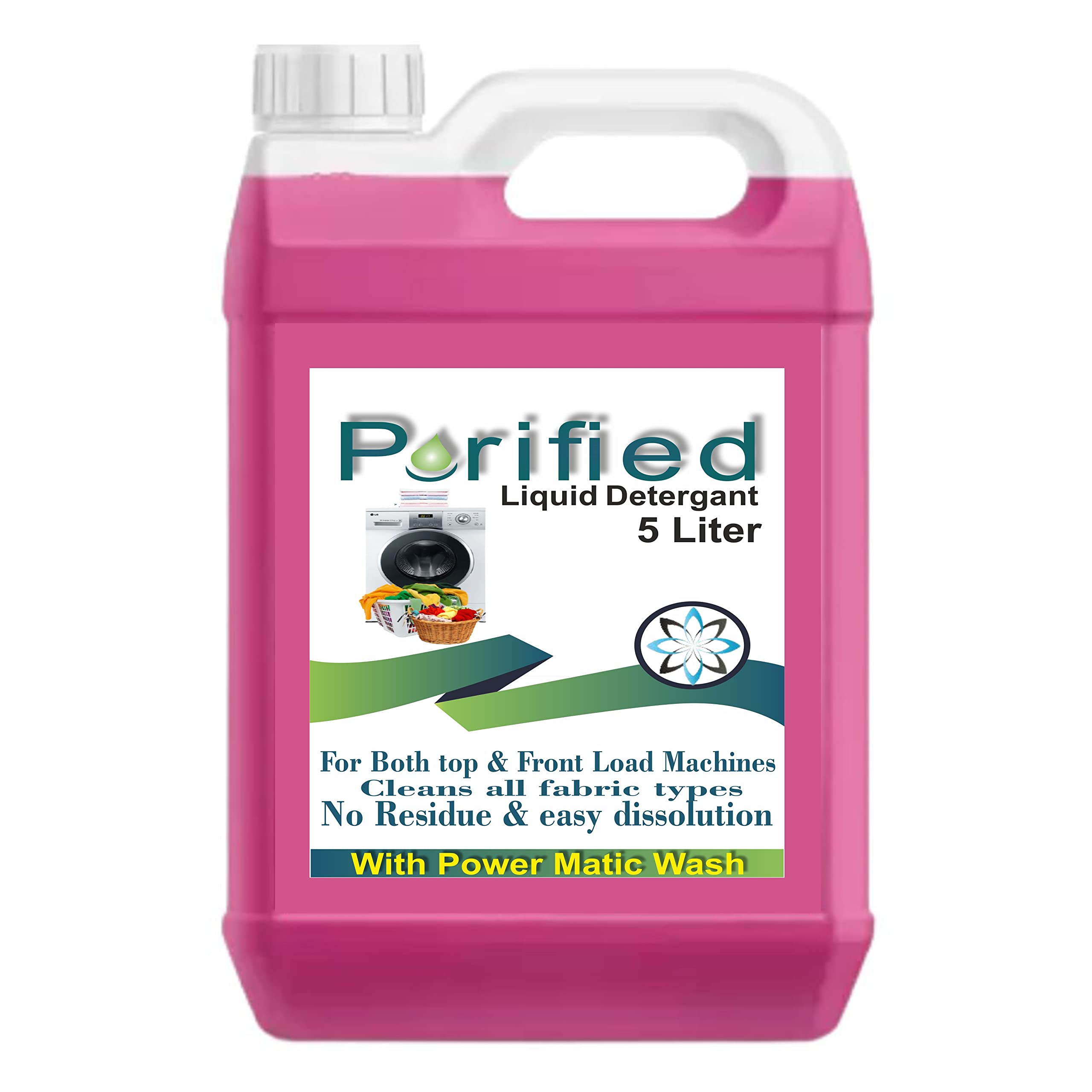 Purified Liquid Laundry Detergent 5L (5000ml) - Concentrated Lavender Scent for Top & Front Load Washers & Hand Washing | Gentle on Clothes | Ideal for Families, Large Loads & Sensitive Skin