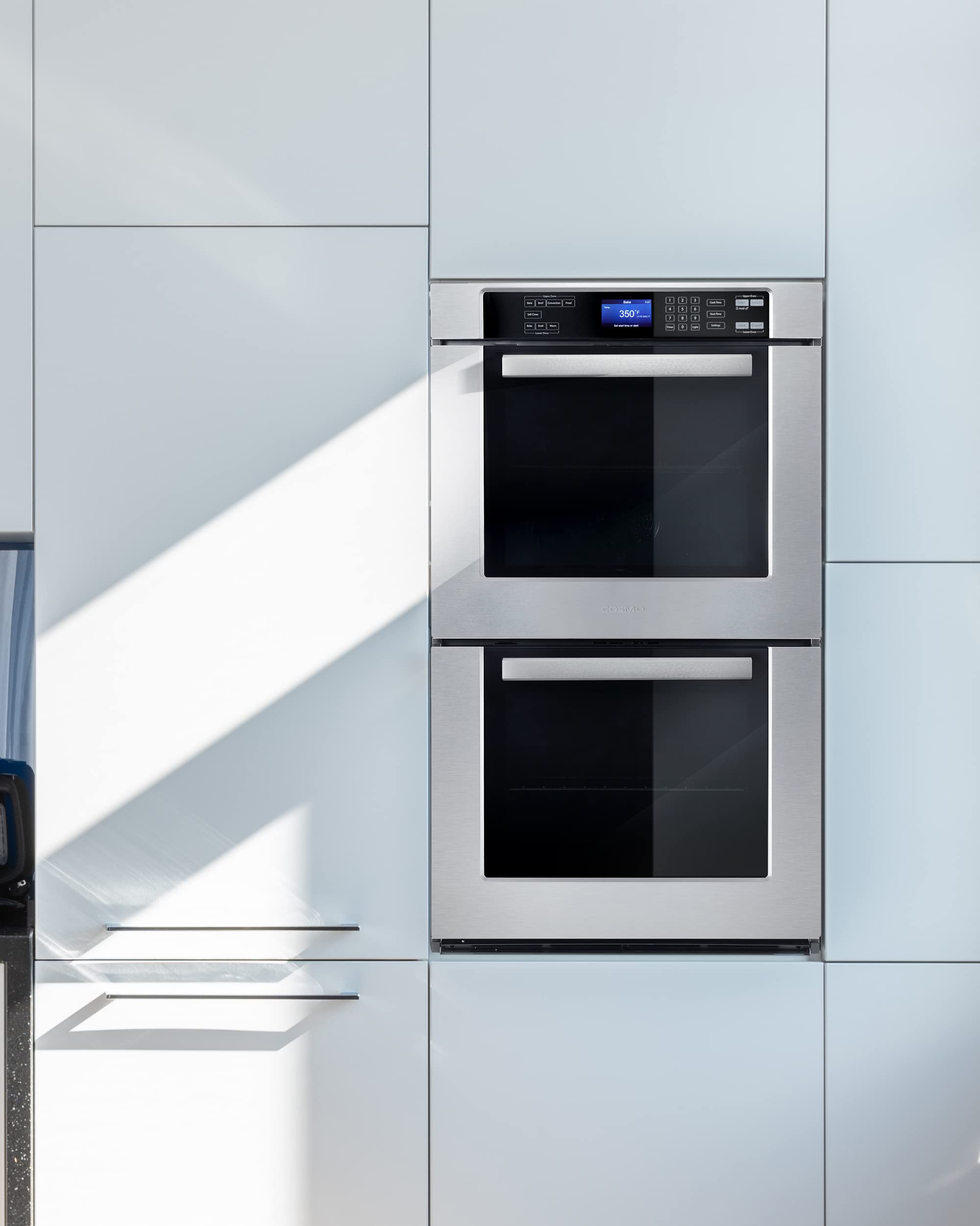 COSMO COS-30EDWC 30 Inch Stainless Steel Double Electric Wall Oven with True Convection & Self-Cleaning - Blue Porcelain Finish | Perfect for Modern Kitchens, Baking & Large Family Cooking