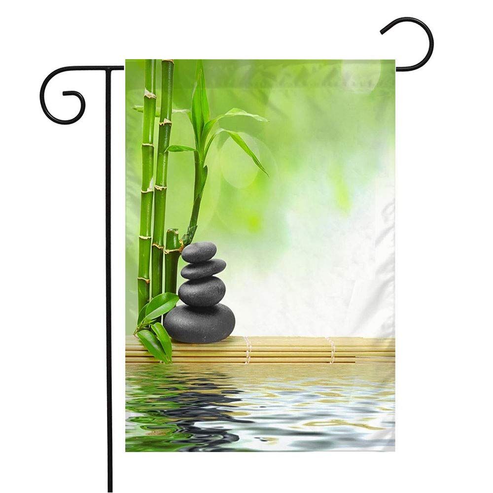 Lucky White Water Spa Zen Garden Flag - 12x18 Inch Herb & Basalt Stone Design for Patio, Lawn & Outdoor Decor | Perfect for Meditation Spaces, Seasonal Home Gifts & Relaxation Areas