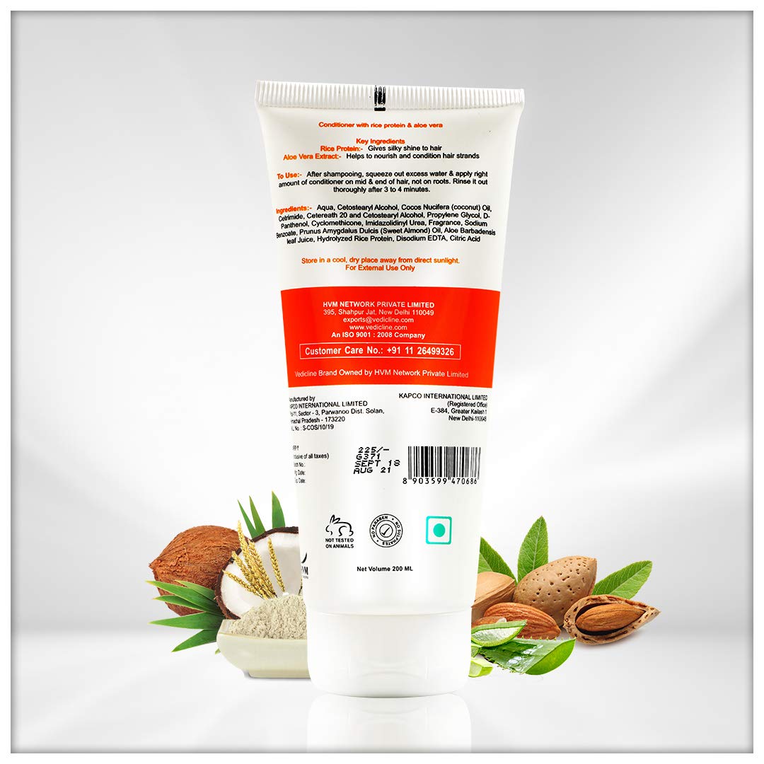 Vedicline Hair Masters Conditioner with Rice Protein - Reduces Dull, Dry & Frizzy Hair - Infused with Coconut Oil, Almond Oil & Aloe Vera - 200ml for Healthy Nourished Hair - Perfect for Daily Hair Care & Damaged Hair Repair