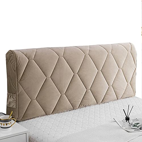 Luxury Velvet Padded Headboard Cover - Double/Single Bed Headboard Slipcover - Super King Size (150cm/59 inch) - Dustproof Protector in Brown, Pink, Green & Grey - Perfect for Bedroom Decor & Dust Protection