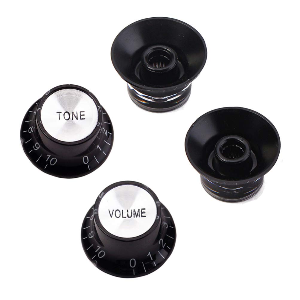 2-Pack Black Electric Guitar Bass Control Knobs - Replacement Potentiometer Knobs for Electric Guitar & Bass - Perfect for Tone & Volume Adjustment in Studio & Live Performances