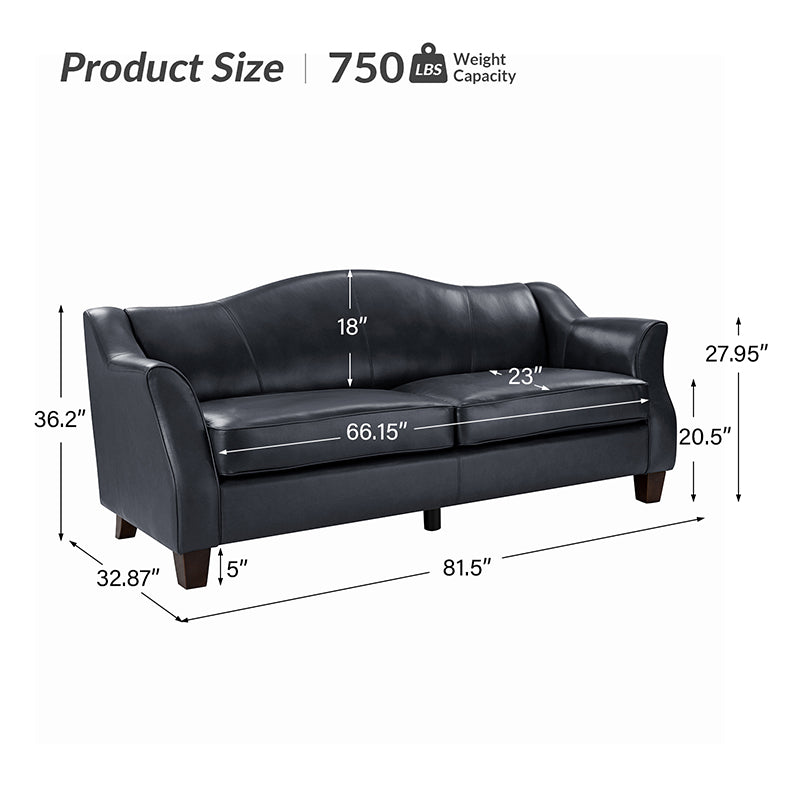 Hugo Traditional Style Curved Genuine Leather Sofa - Elegant Living Room Furniture for Home, Office & Lounge Decor