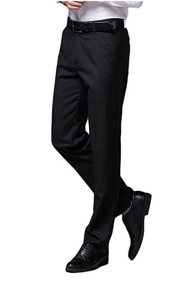 Men's Classic Dress Pants - Flat Front Suit Pants, Wrinkle-Free & Comfortable Business Casual Trousers in Black | Perfect for Office, Weddings & Formal Events