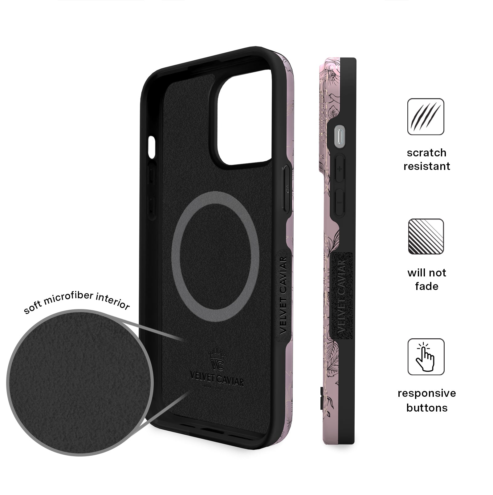 Dusty Rose Chrome Floral iPhone Case - Elegant Protective Phone Cover for iPhone 13/14/15 Pro Max - Perfect for Women, Girls, Daily Use, Gift Giving & Special Occasions
