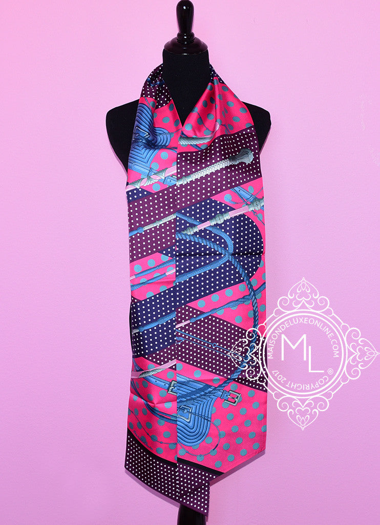 Hermes Purple Pink Clic Clac à Pois Silk Maxi Twilly Scarf Wrap - Luxury Fashion Accessory for Women, Perfect for Gifts, Parties, and Special Occasions