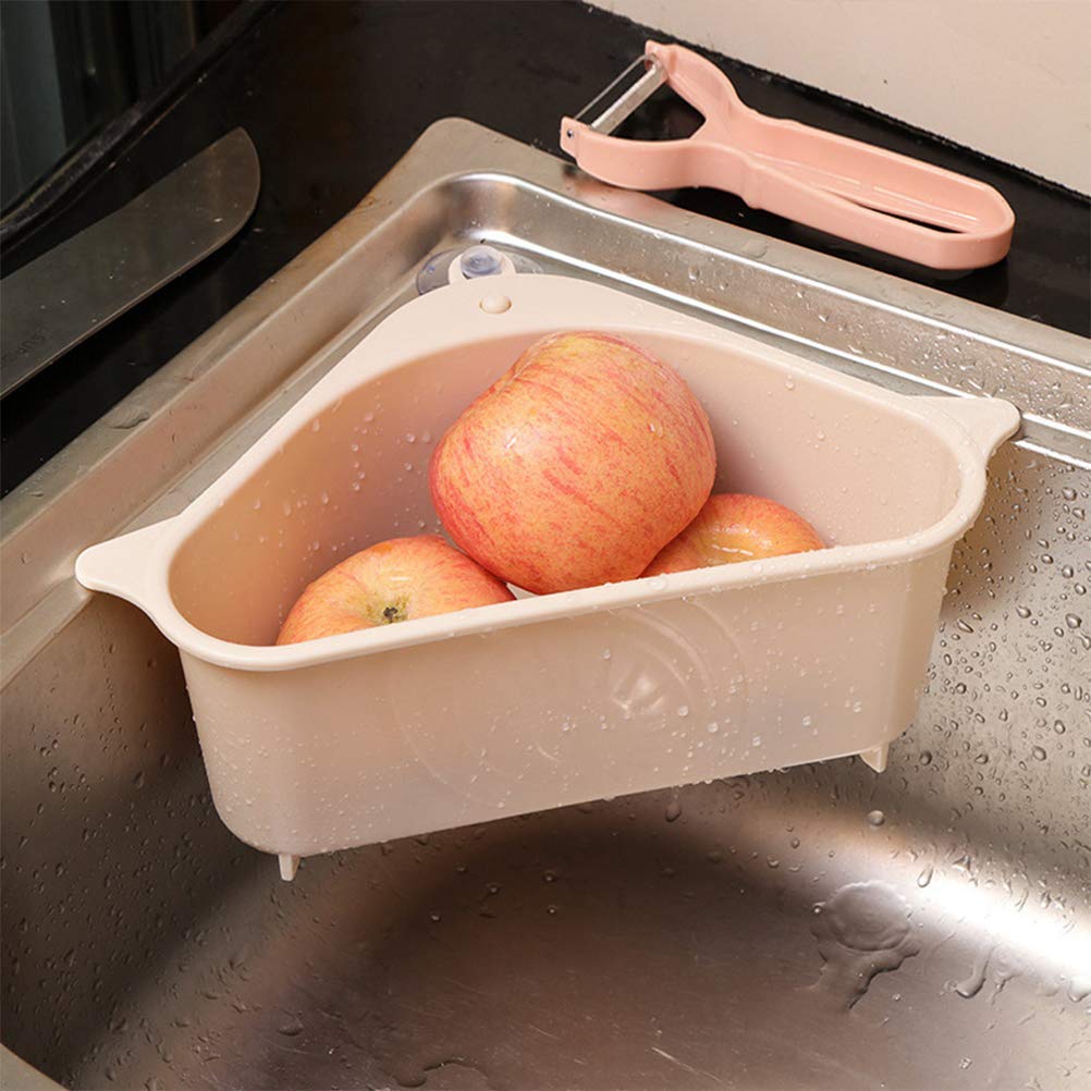 Stainless Steel Sink Drain Shelf - Triangle Hanging Kitchen Sink Organizer with Suction Cups | Space-Saving Corner Storage for Fruits, Vegetables & Sponges | Perfect for Kitchen, Bathroom & RV Sink Organization