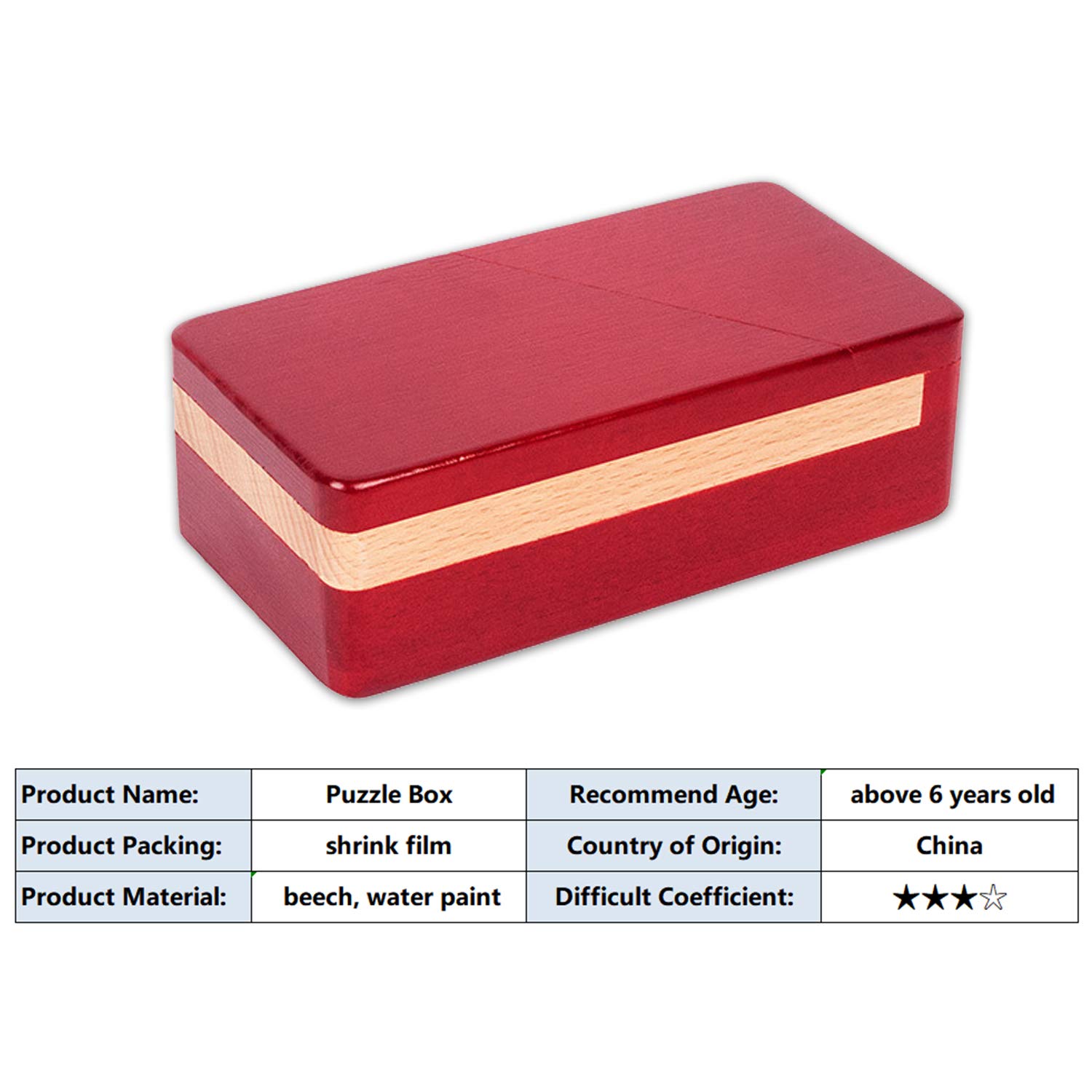DC-BEAUTIFUL Impossible Wooden Puzzle Box with Secret Drawer - Red Magic Mystery Gift Box for Brain Teasers & Treasure Hunts - Perfect for Escape Rooms, Birthday Gifts & Collector's Items