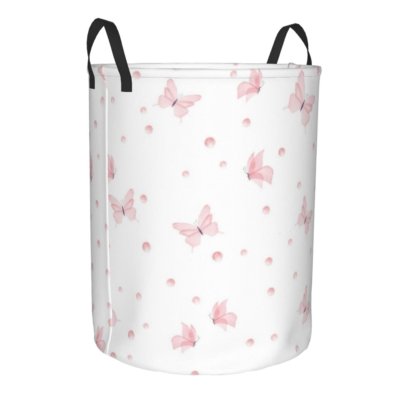 Waterproof Foldable Pink Butterfly Storage Basket - Large Laundry Hamper for Dirty Clothes, Home & Office Organizer, Toy Storage Bin (Black, Medium) - Perfect for Bedroom, Bathroom, Nursery & Closet Organization