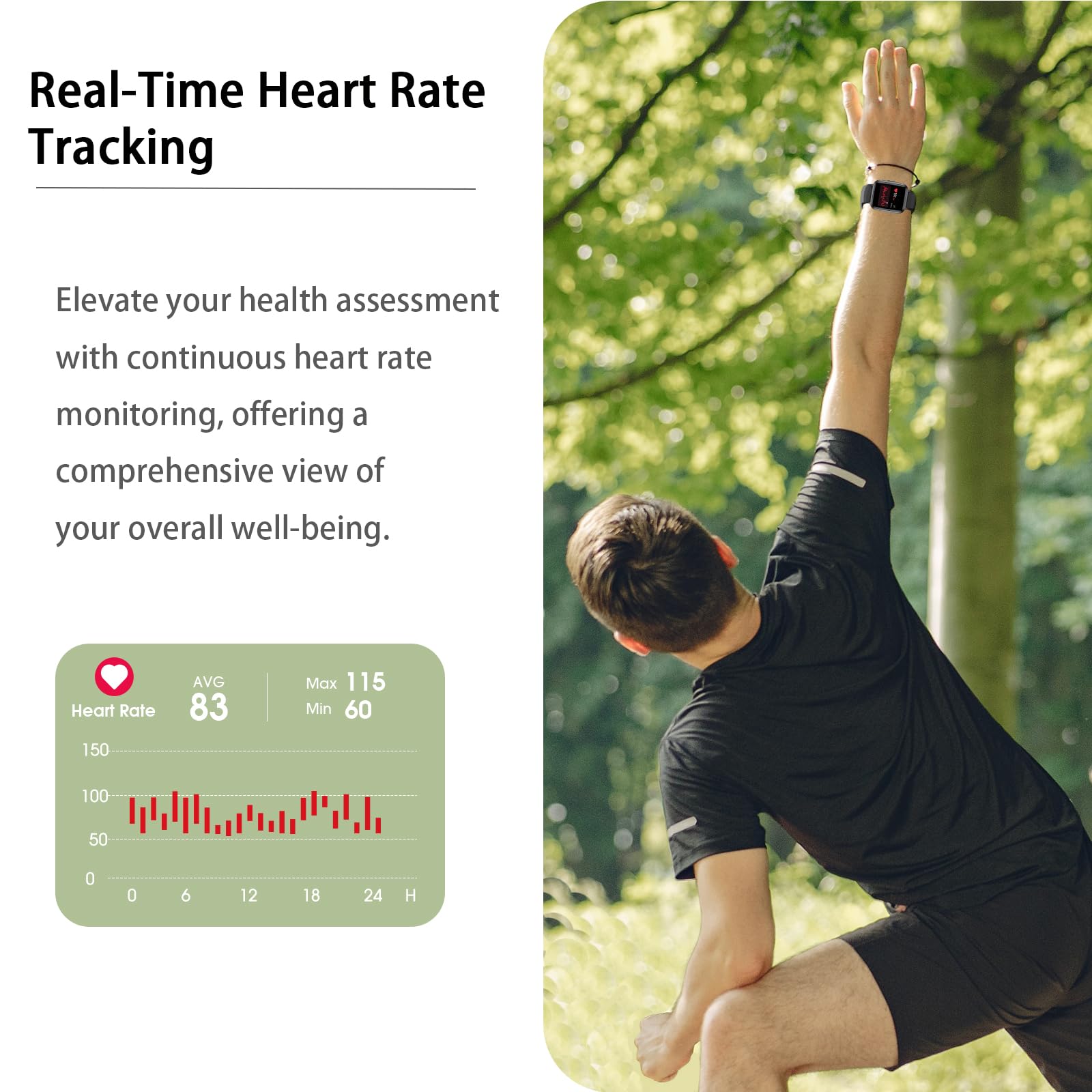 Stiive Fitness Tracker Smart Watch for Men & Women - Heart Rate Monitor, Pedometer, Sleep Tracker, 50m Waterproof Step Counter, iOS Android Compatible for Running, Swimming & Daily Activity Tracking