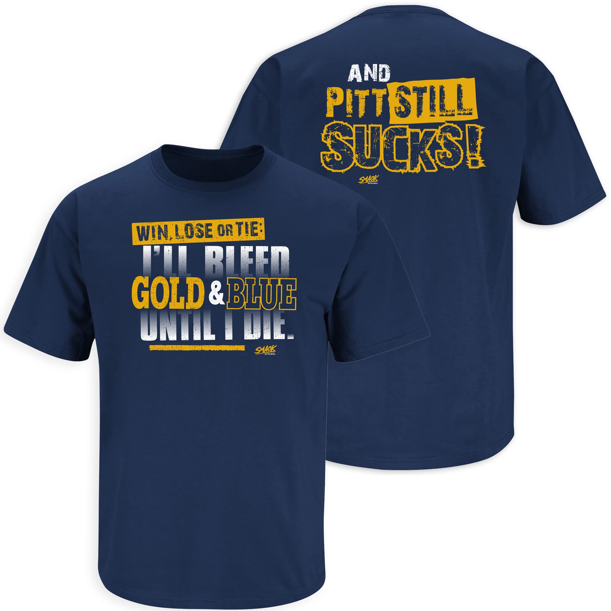 Smack Apparel West Virginia Mountaineers Fan T-Shirt - 'I'll Bleed Gold & Blue Until I Die' Slogan - Navy Blue College Football Tee (Sizes SM-5XL) - Perfect for Game Day, Tailgating & Showing Team Spirit