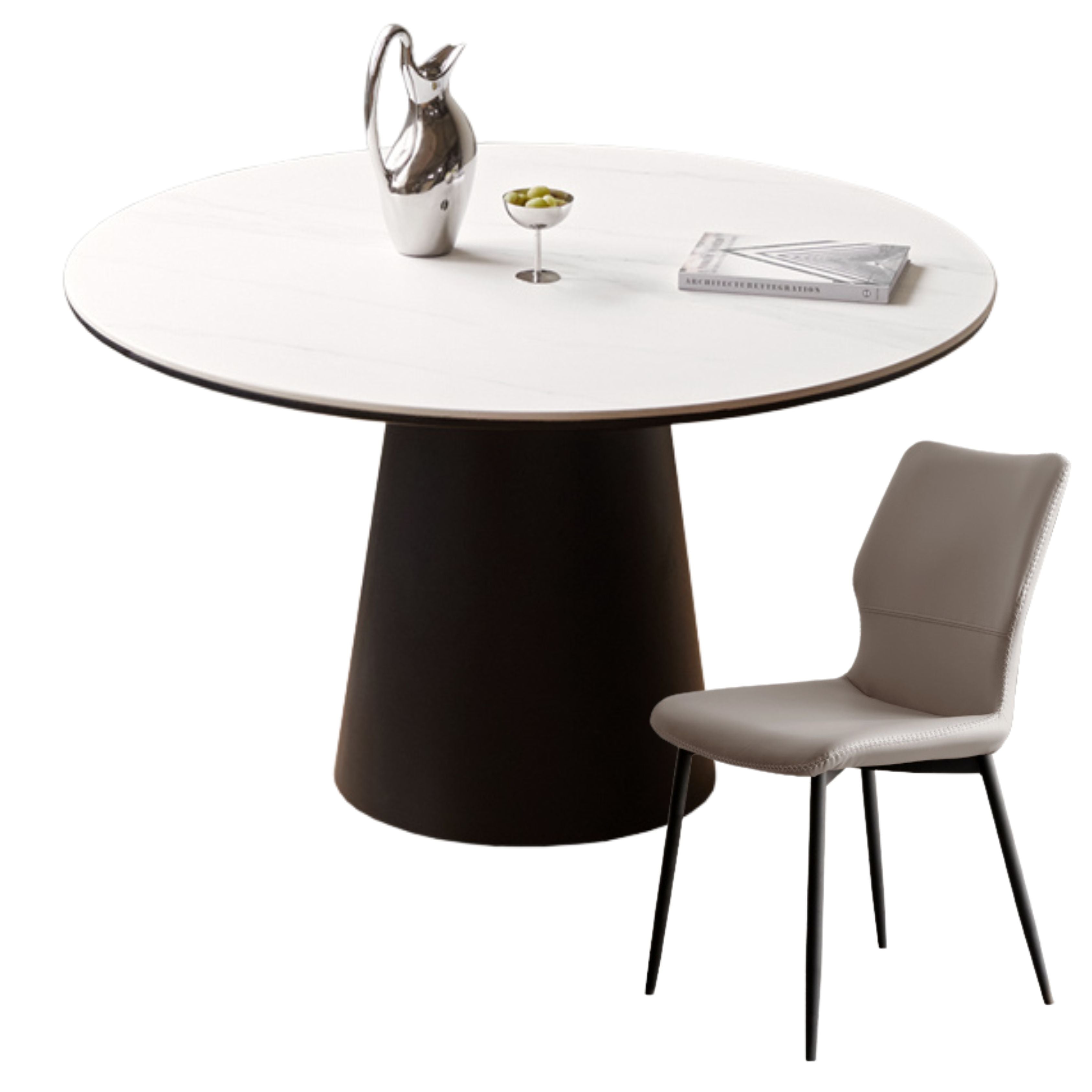 Solid Oak Wood Round Dining Table with Rock Plate - Perfect for Farmhouse, Rustic, and Modern Dining Rooms