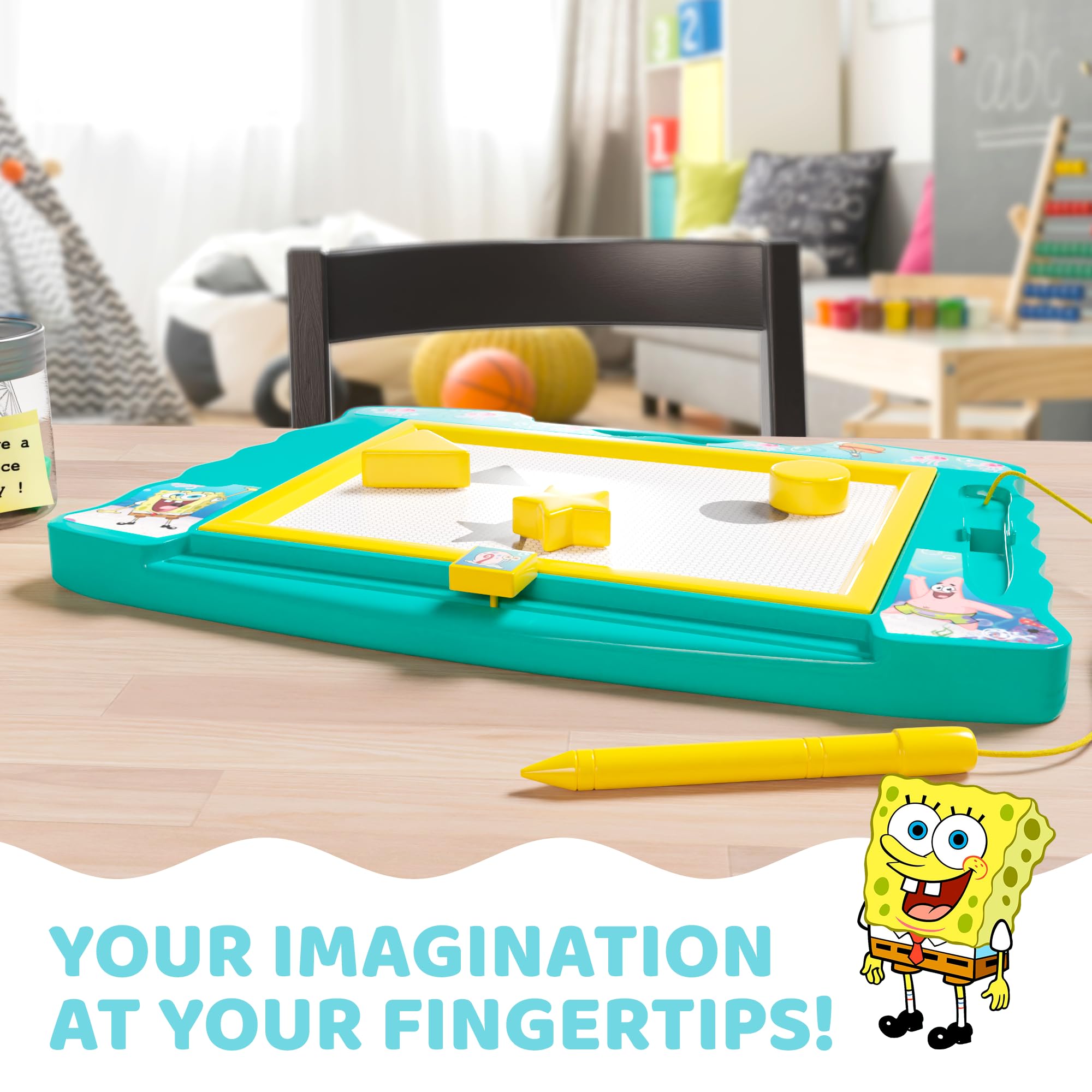 SpongeBob SquarePants Magnetic Drawing Board for Kids - Reusable Doodle Board with Stylus & 3 Stamps - Fun Educational Toy for Boys & Girls - Perfect for Travel, Car Rides & Home Playtime
