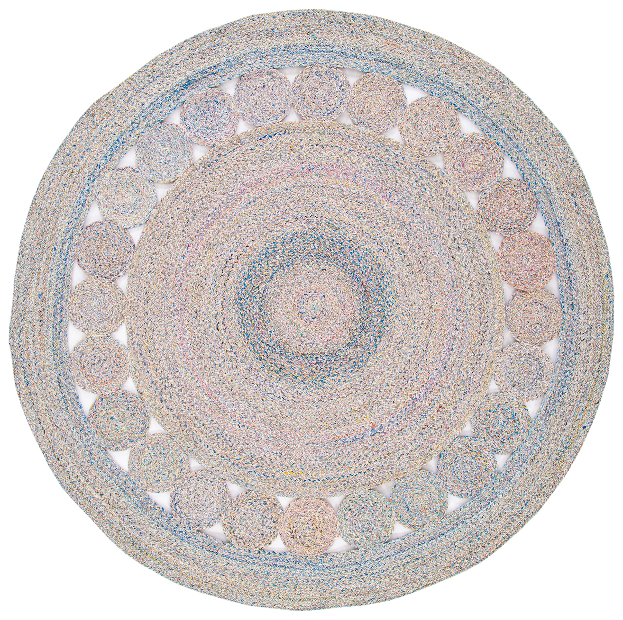 SAFAVIEH Cape Cod Collection 7-Foot Round Yellow & Pink Braided Area Rug - Handmade Cotton - Perfect for Living Room, Bedroom, or Nursery Decor