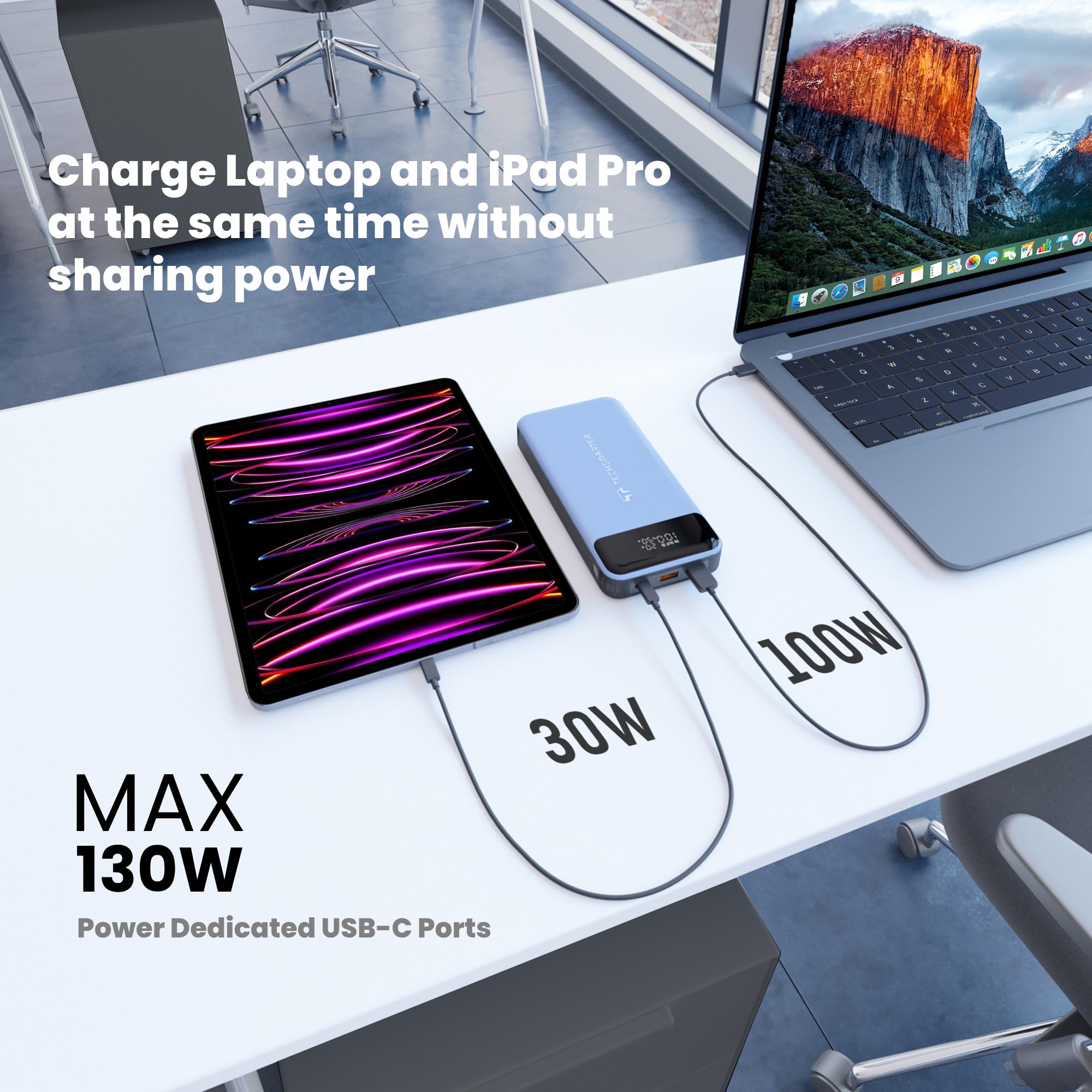 130W 30,000mAh Super Fast Charging Power Bank - Portable Laptop Battery Pack for iPhone 15/14, Galaxy S24/S23, iPad Pro, MacBook Pro, Chromebook, Steam Deck, Dell & HP | Perfect for Travel, Work & Gaming