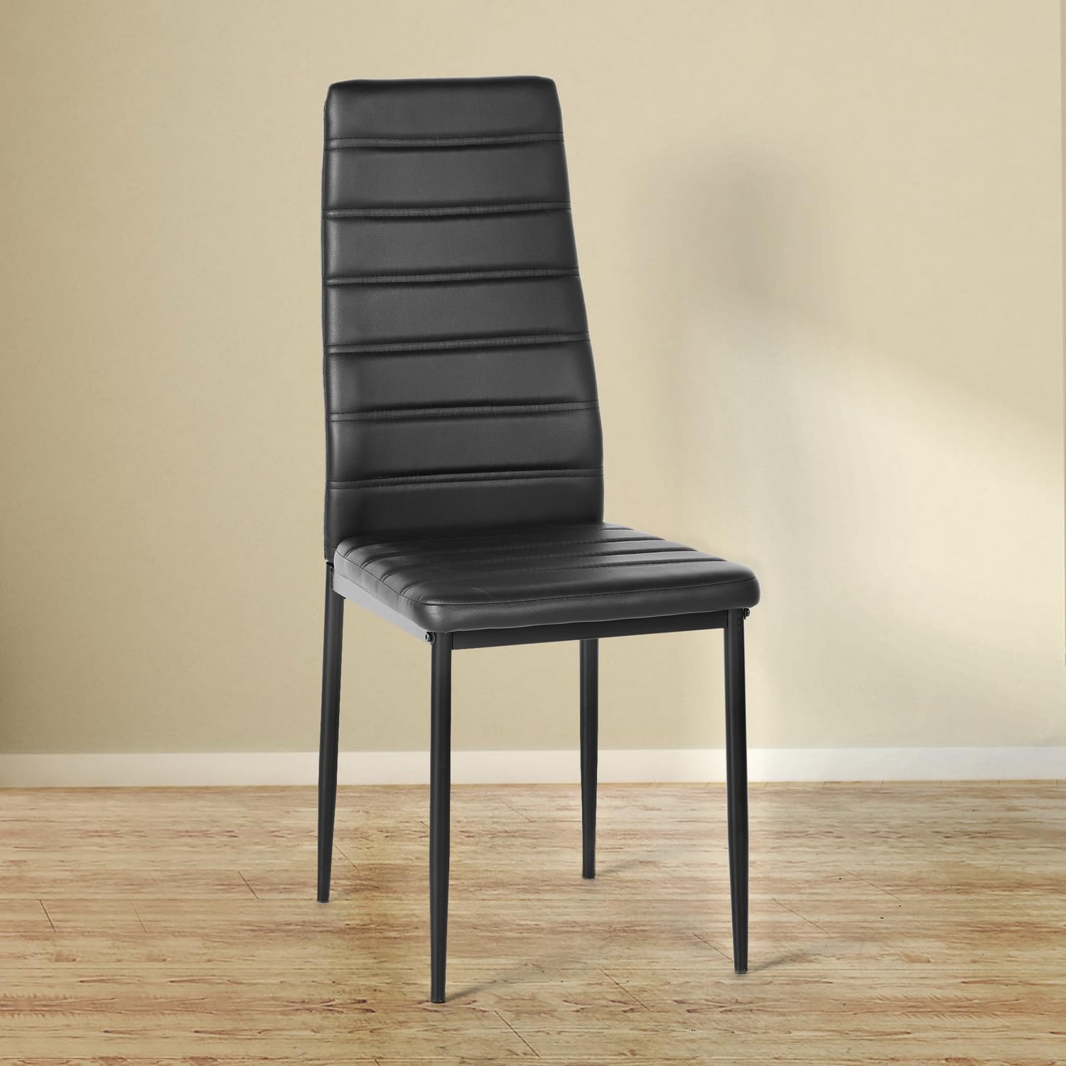 Homy Casa Set of 6 Modern Dining Chairs - Armless Upholstered Side Chairs with PVC Fabric & Sturdy Metal Legs, Comfortable Padded Kitchen Dining Room Living Room Chairs in Black - Perfect for Home, Restaurant, Cafe and Office Use