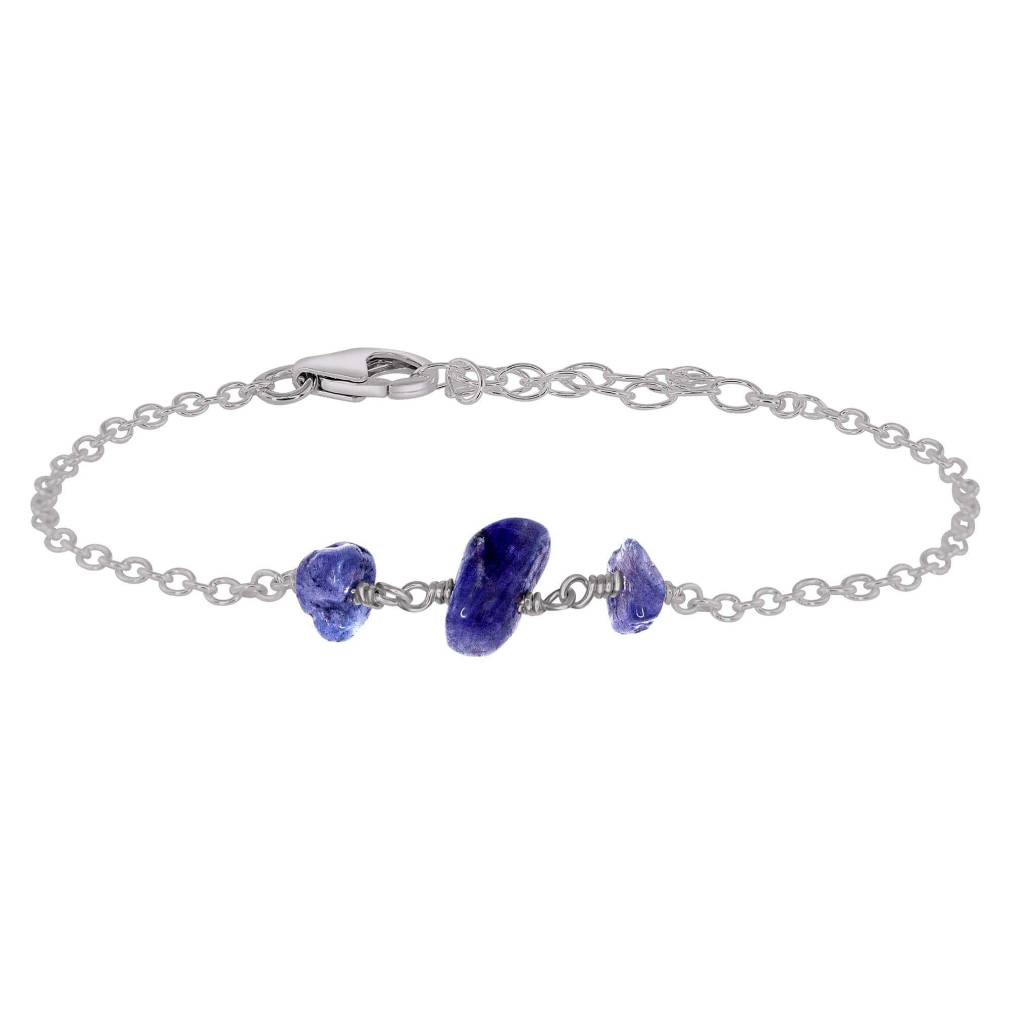 Tanzanite Beaded Chain Bracelet for Women – Genuine Tanzanite Stone Jewelry, Adjustable Silver Bracelet for Gifts, Wedding & Everyday Wear