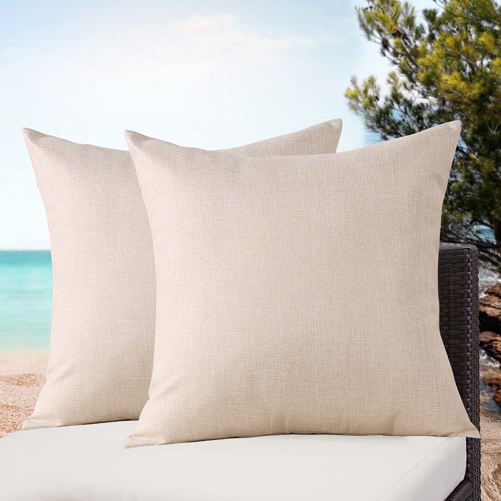 OTOSTAR 2-Pack Waterproof Outdoor & Indoor Throw Pillow Covers 18x18 Inch - Square Decorative Pillow Cases for Sofa, Couch, Patio, Garden, Tent & Park - All-Weather Beige Home Decor Accent Pillows