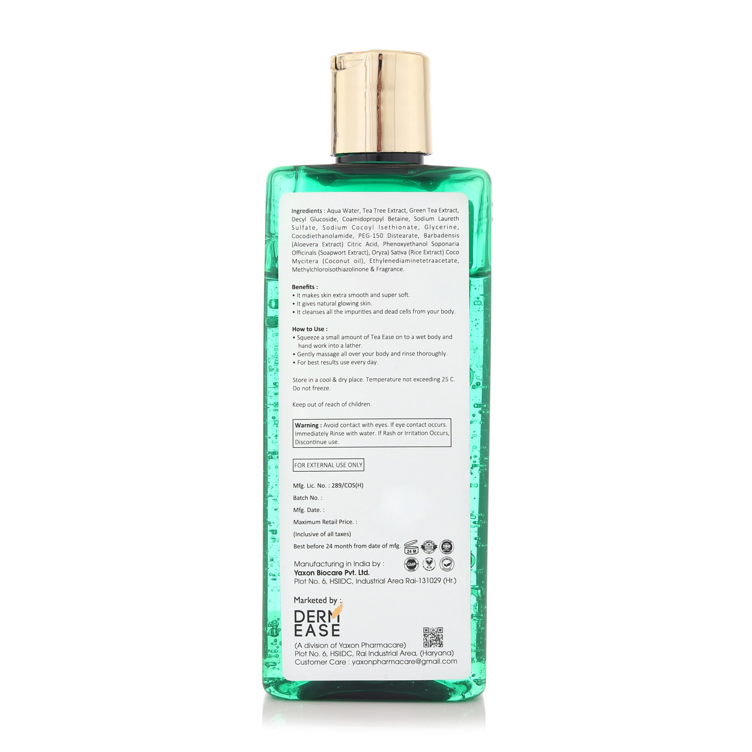 DERMEASE Tea Ease Green Tea & Tea Tree Body Wash 250ml - Soothing & Refreshing Cleanser for Sensitive Skin - Perfect for Daily Shower & Post-Workout Refreshment